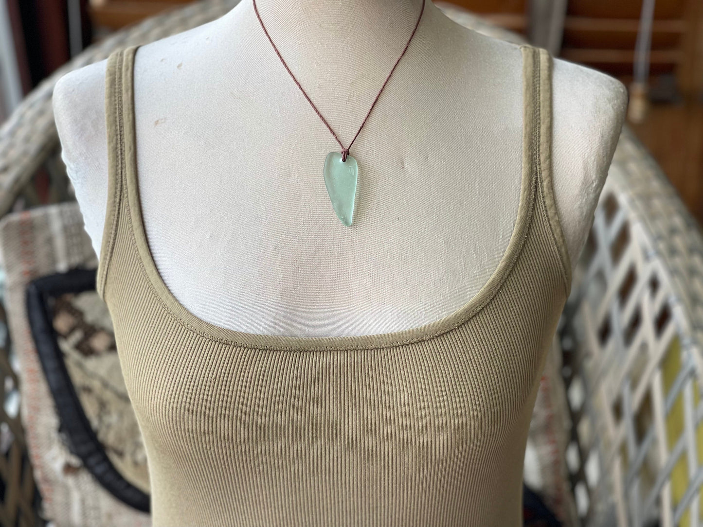 Aqua sea glass necklace. Recycled necklace, gift for him. Ethical jewellery. Sea glass pendant. Eco friendly necklace, boho surf jewellery