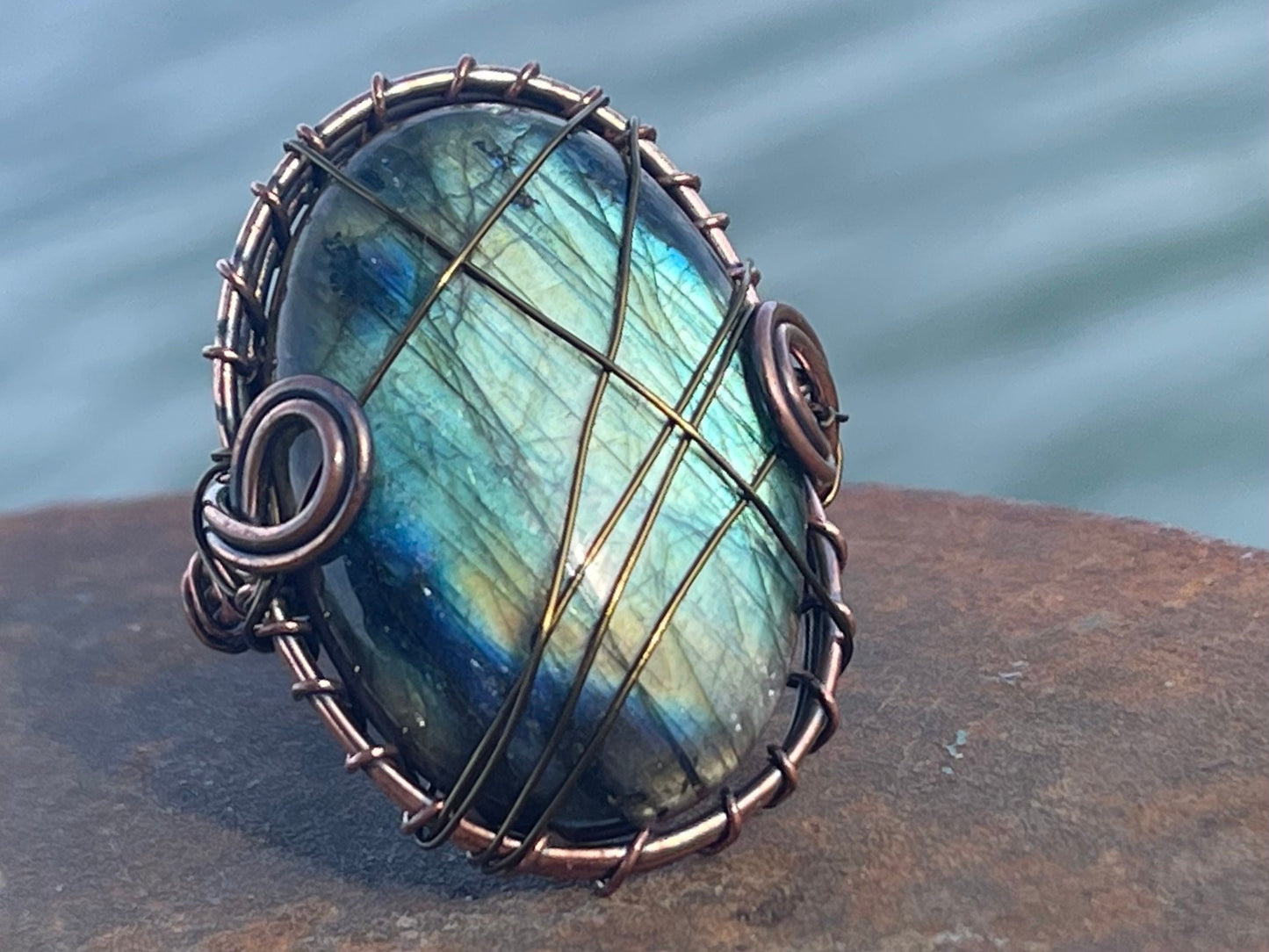 Ethically sourced labradorite ring. Unique gift for her, romantic gift, labradorite jewellery, ethical jewellery, handmade ring, boho ring