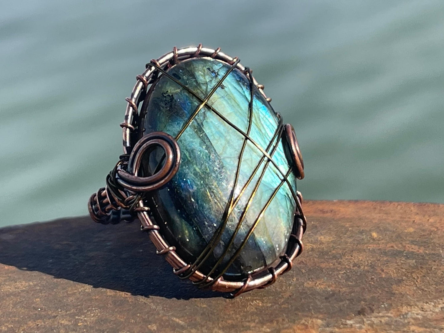 Ethically sourced labradorite ring. Unique gift for her, romantic gift, labradorite jewellery, ethical jewellery, handmade ring, boho ring