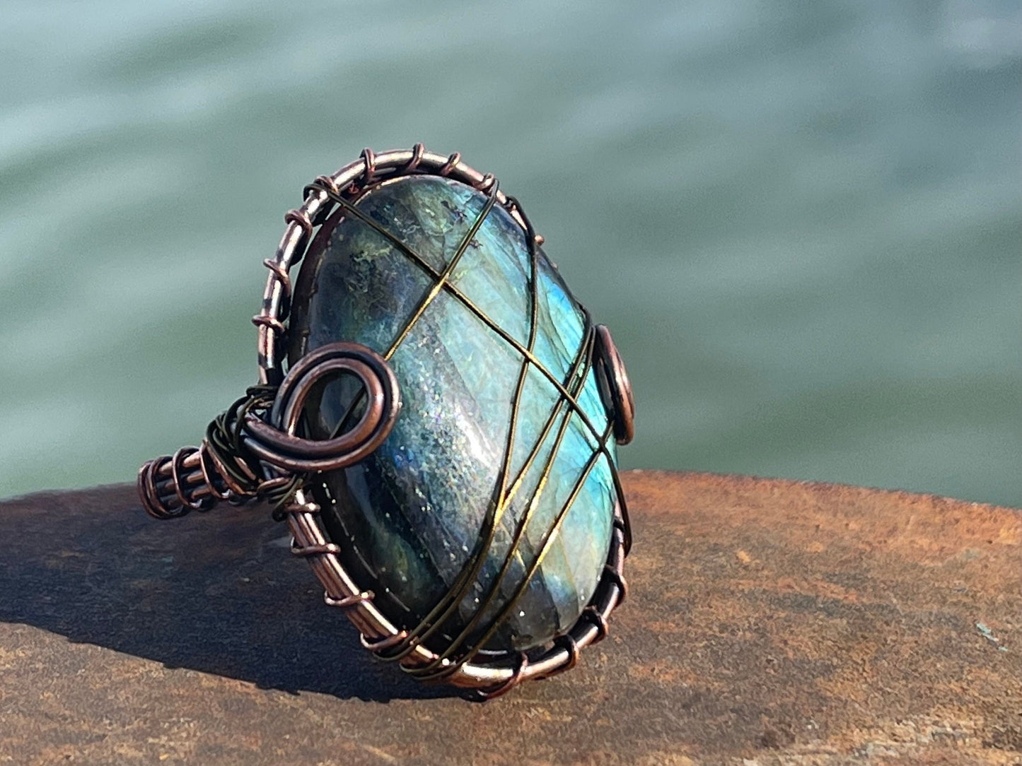 Ethically sourced labradorite ring. Unique gift for her, romantic gift, labradorite jewellery, ethical jewellery, handmade ring, boho ring