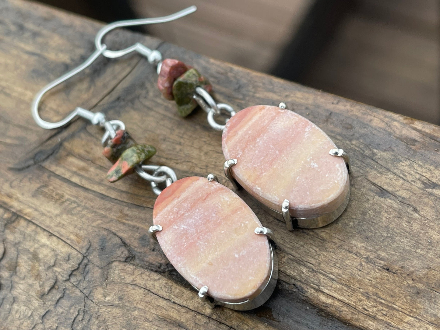 Mookaite earrings, pink gemstone earrings. Recycled sterling silver earrings, pink boho earrings, handmade earrings, ethical jewellery.