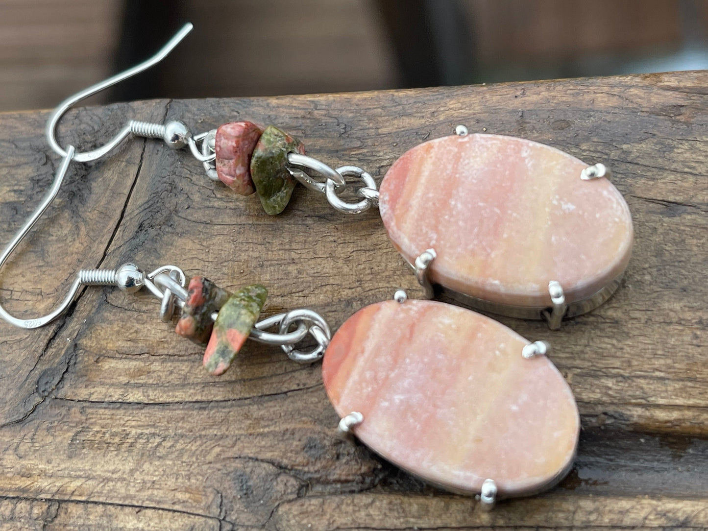 Mookaite earrings, pink gemstone earrings. Recycled sterling silver earrings, pink boho earrings, handmade earrings, ethical jewellery.