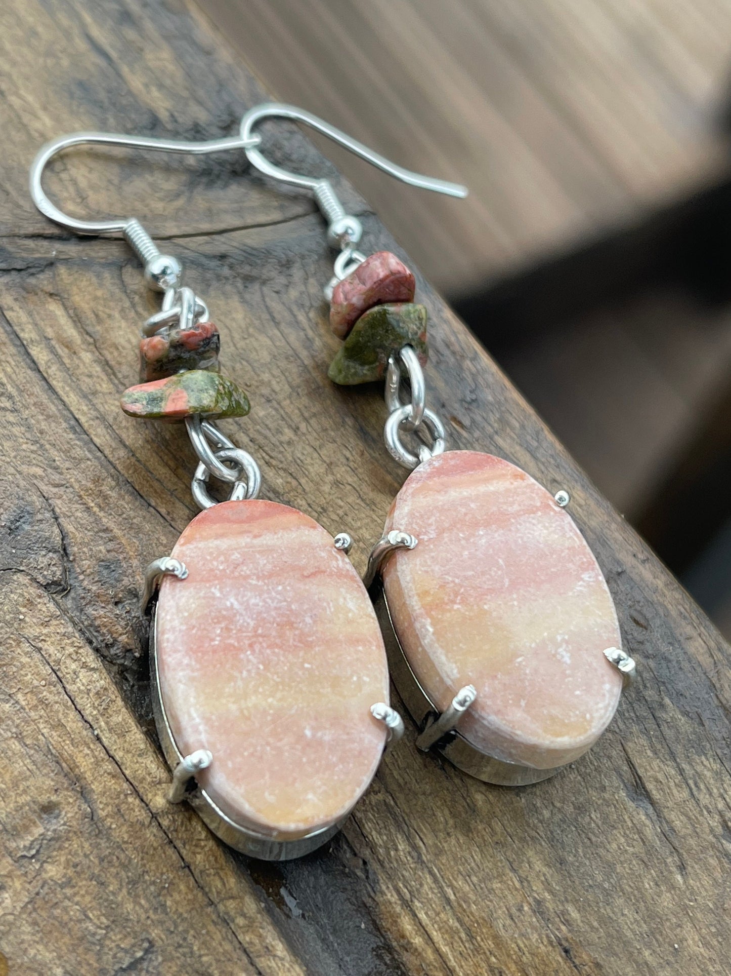 Mookaite earrings, pink gemstone earrings. Recycled sterling silver earrings, pink boho earrings, handmade earrings, ethical jewellery.