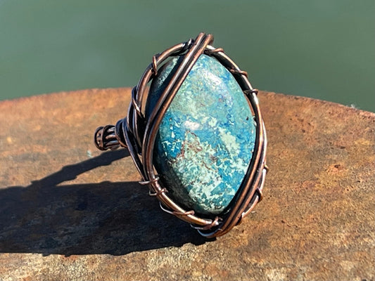 Shattuckite ring, ethical jewellery, blue gemstone ring, Shattuckite jewellery, boho gift for her, boho jewellery, handmade ring, hippy ring