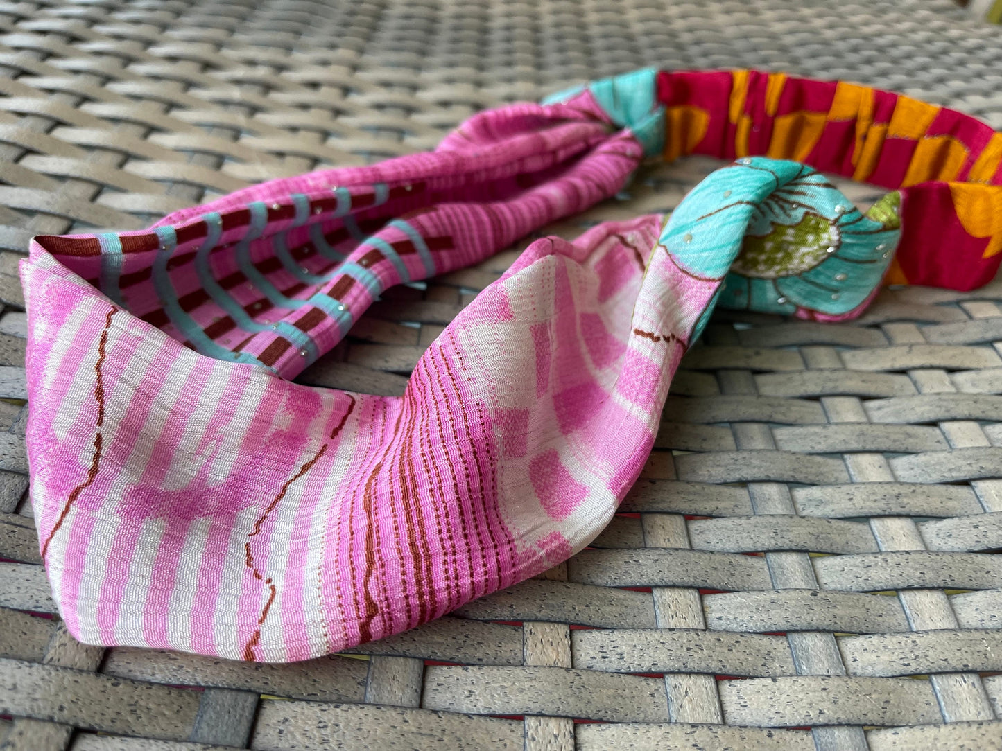 SALE Recycled hairbands, recycled headband, eco friendly hair tie, handmade hair wrap, gift for girl. Artist hair wrap, eco boho hair scarf