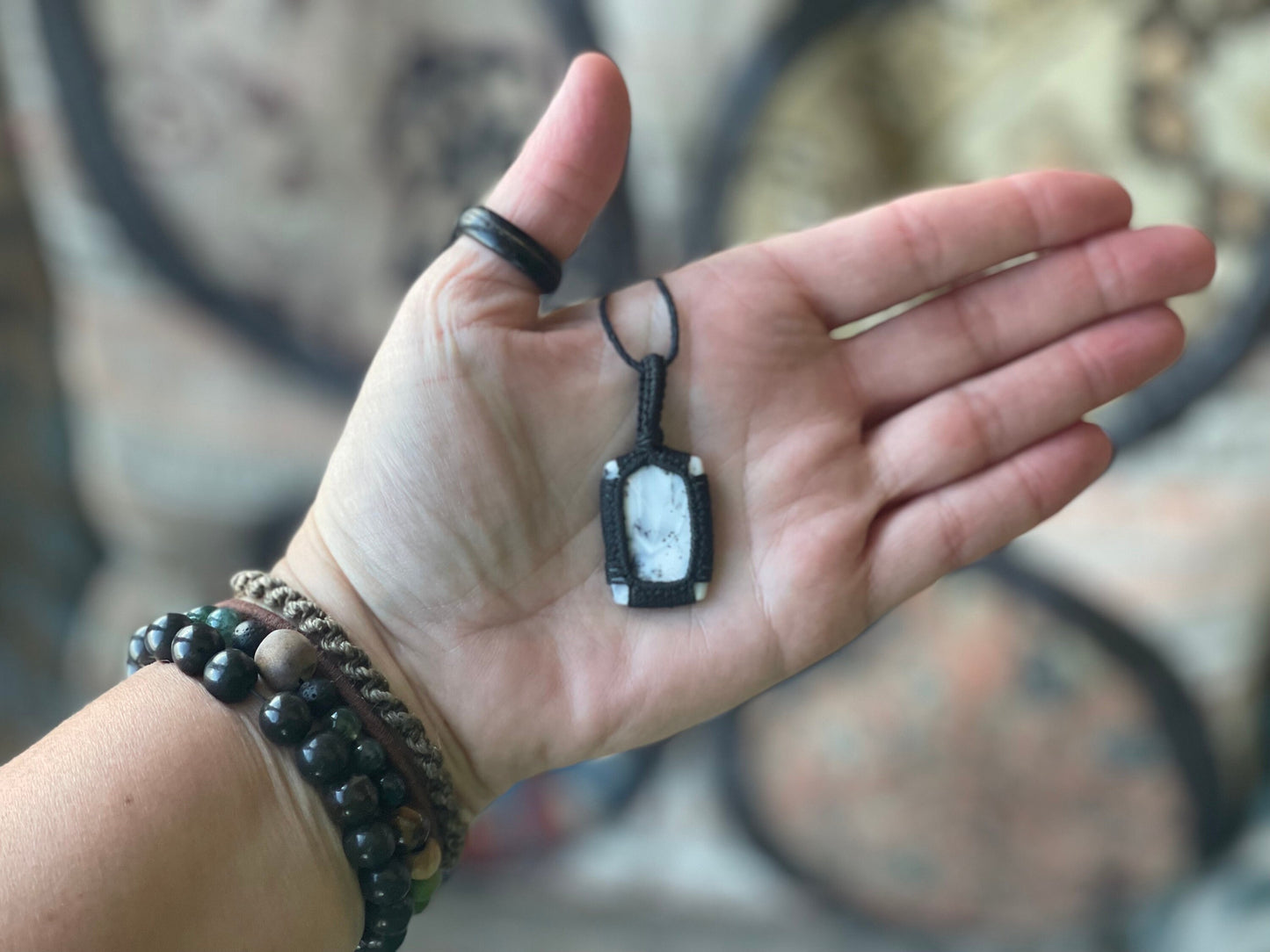 Snowflake obsidian necklace, obsidian pendant, ethical jewellery, gift for him, boho gift for her, handmade necklace, white necklace