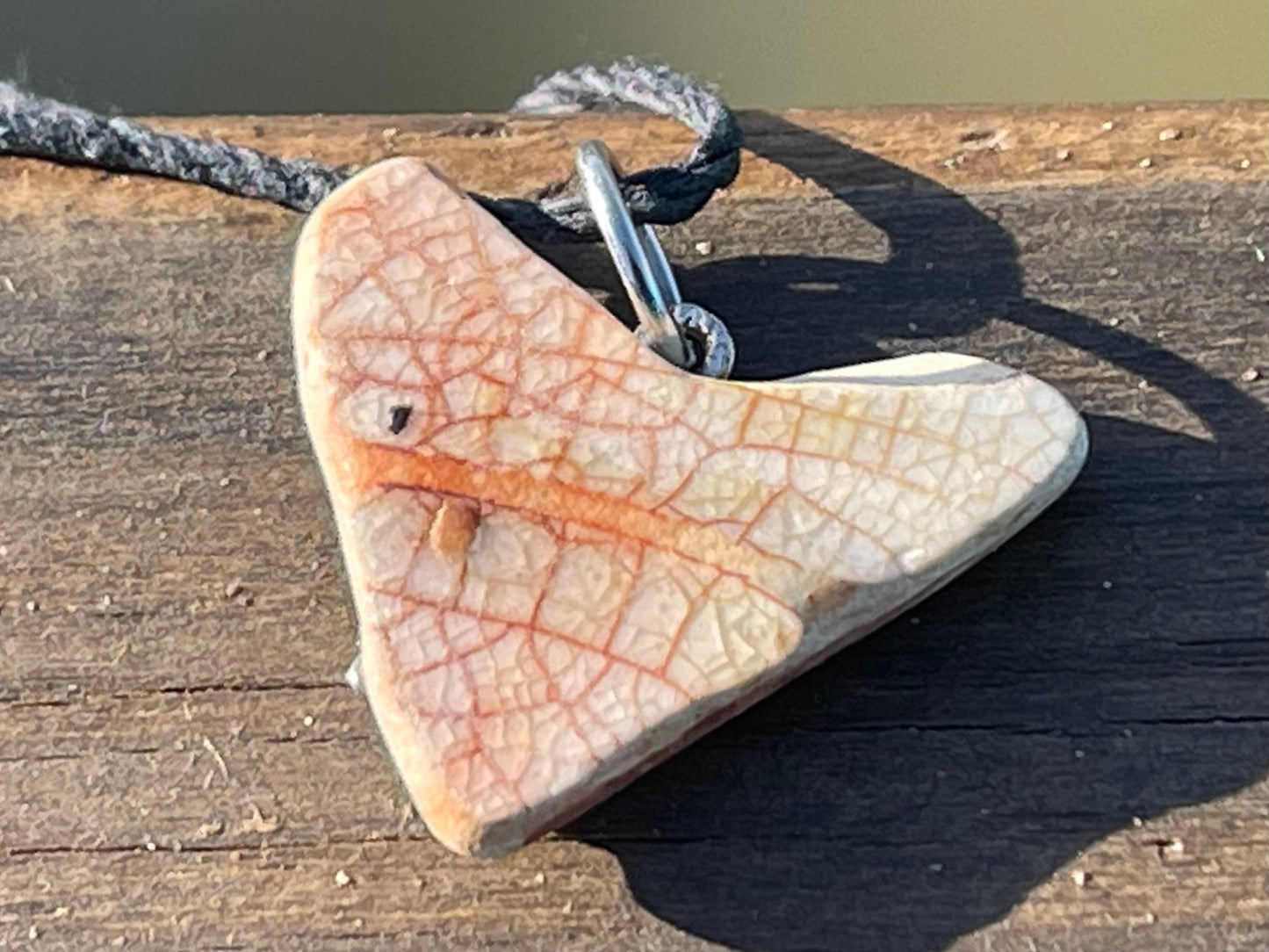 Wonky rustic heart necklace. Eco friendly pendant, recycled boho necklaces. Ethical jewellery, rustic gift for her, sea pottery pendant