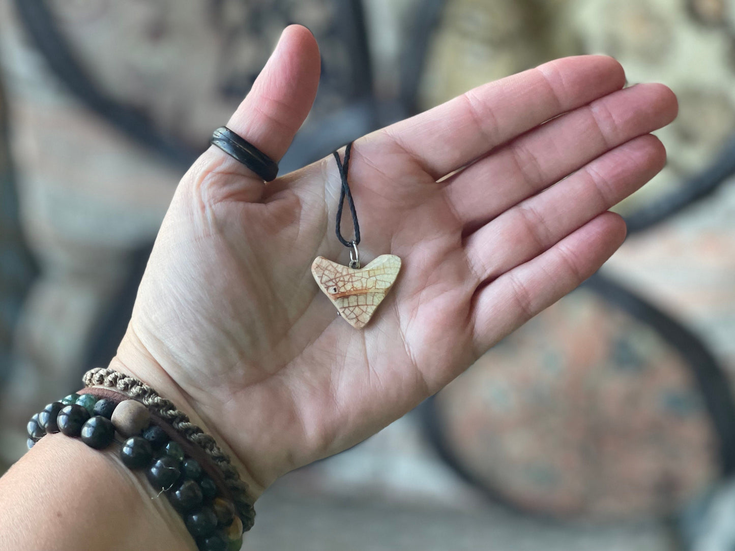 Wonky rustic heart necklace. Eco friendly pendant, recycled boho necklaces. Ethical jewellery, rustic gift for her, sea pottery pendant