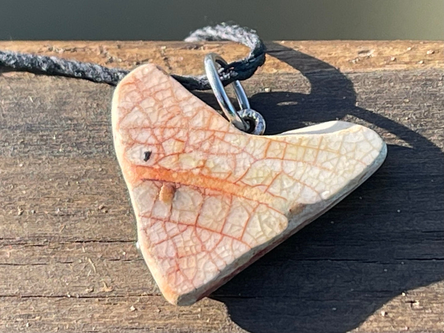 Wonky rustic heart necklace. Eco friendly pendant, recycled boho necklaces. Ethical jewellery, rustic gift for her, sea pottery pendant