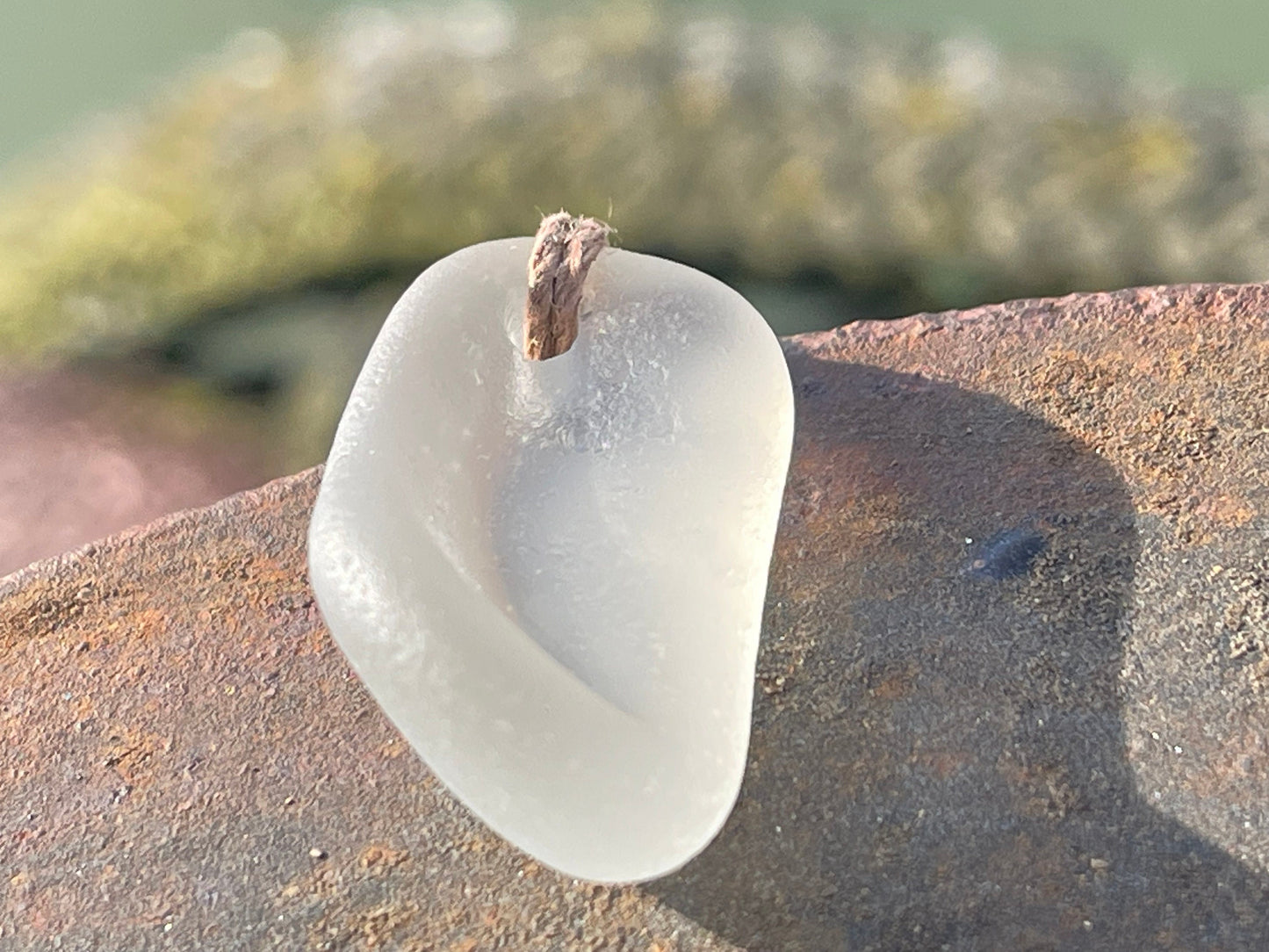 White sea glass necklace. Recycled necklace, gift for him. Ethical jewellery. Sea glass pendant. Eco friendly necklace, boho surf jewellery