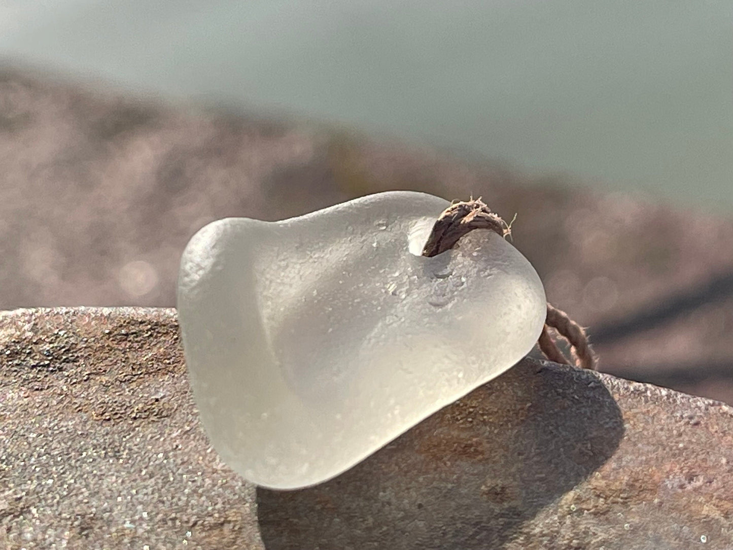 White sea glass necklace. Recycled necklace, gift for him. Ethical jewellery. Sea glass pendant. Eco friendly necklace, boho surf jewellery