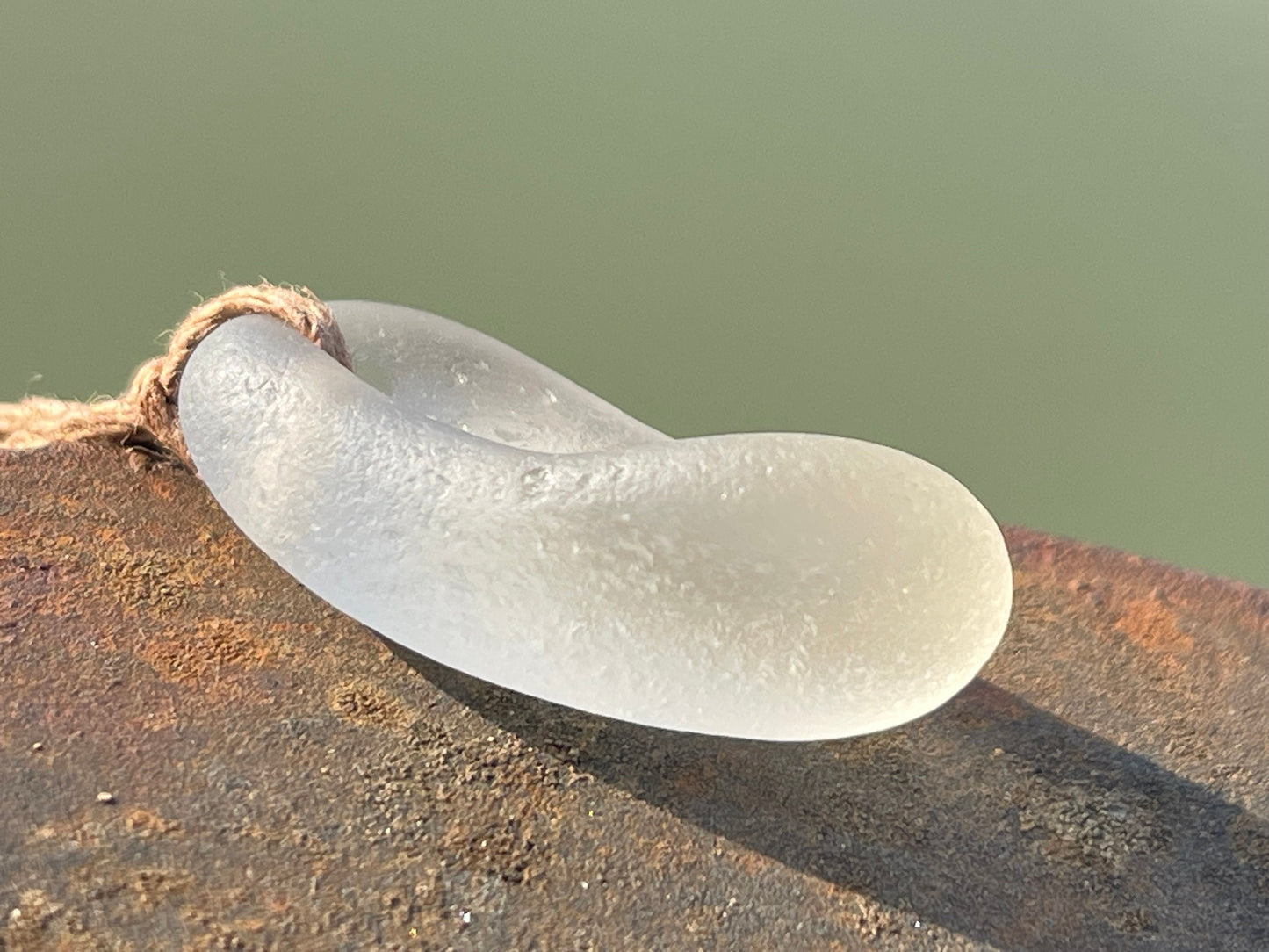 White sea glass necklace. Recycled necklace, gift for him. Ethical jewellery. Sea glass pendant. Eco friendly necklace, boho surf jewellery