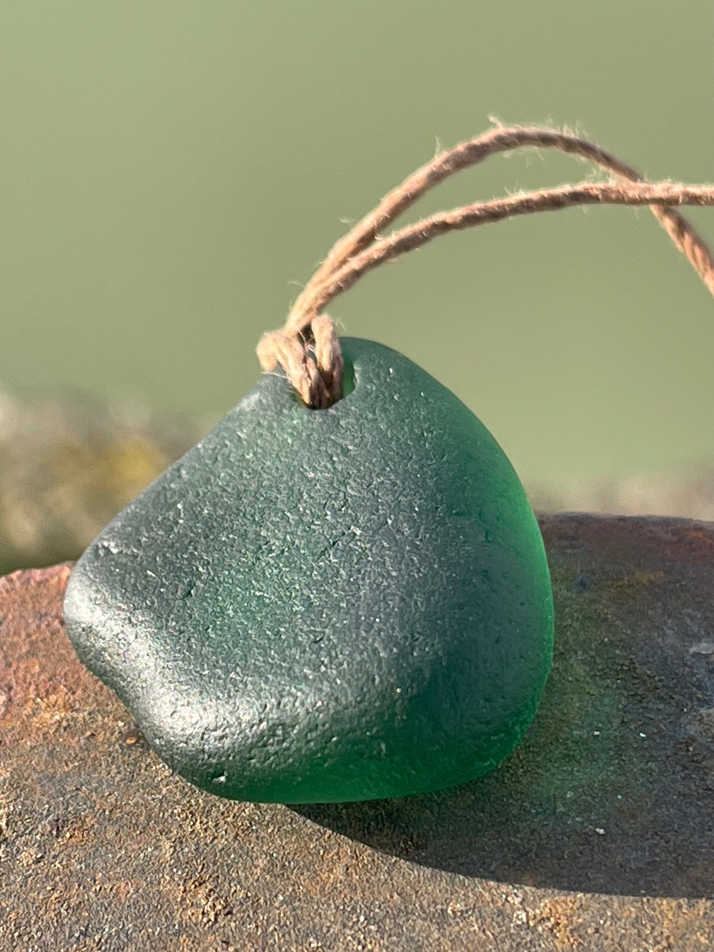 Green sea glass necklace. Recycled necklace, gift for him. Ethical jewellery. Sea glass pendant. Eco friendly necklace, boho surf jewellery