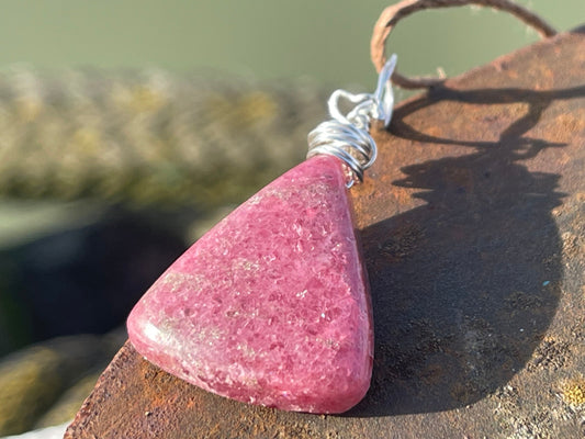 Rhodonite necklace, pink gemstone pendant. Recycled Sterling silver gift for her, boho necklace, handmade necklace, unique boho jewellery