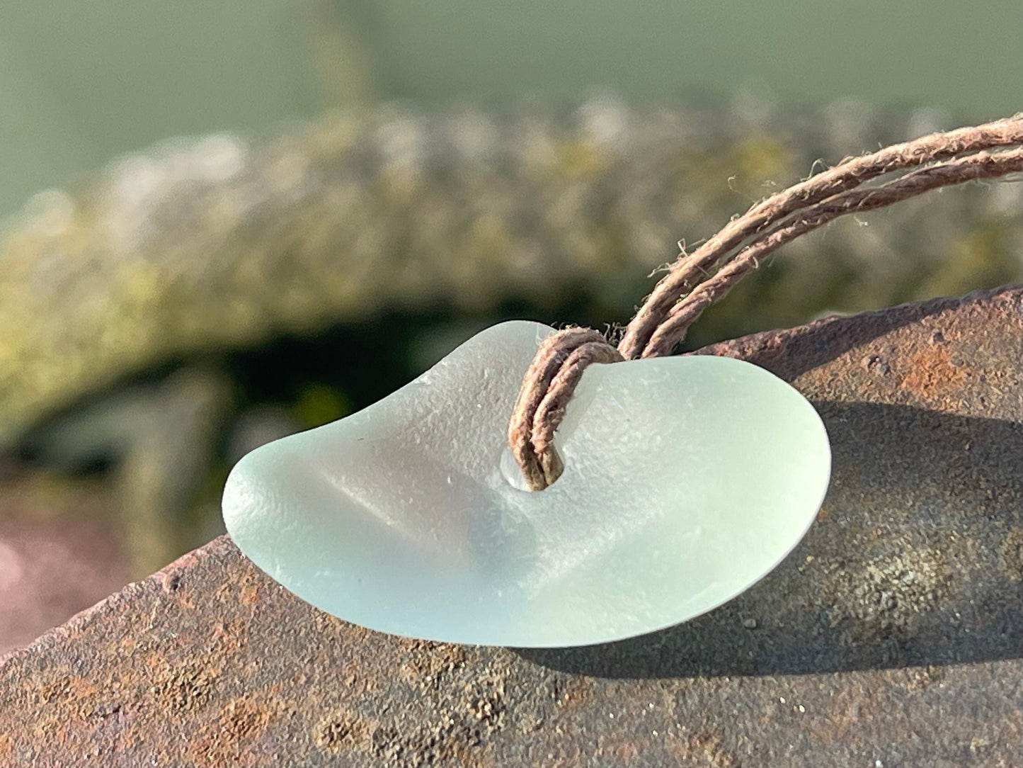 Aqua sea glass necklace. Recycled necklace, gift for him. Ethical jewellery. Sea glass pendant. Eco friendly necklace, boho surf jewellery