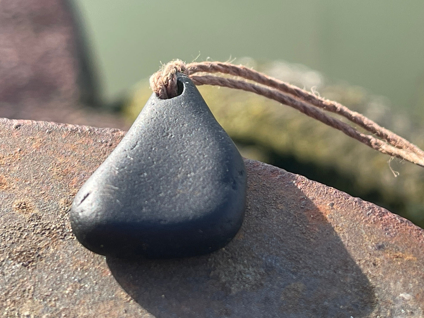 Green sea glass necklace. Recycled necklace, gift for him. Ethical jewellery. Sea glass pendant. Eco friendly necklace, boho surf jewellery