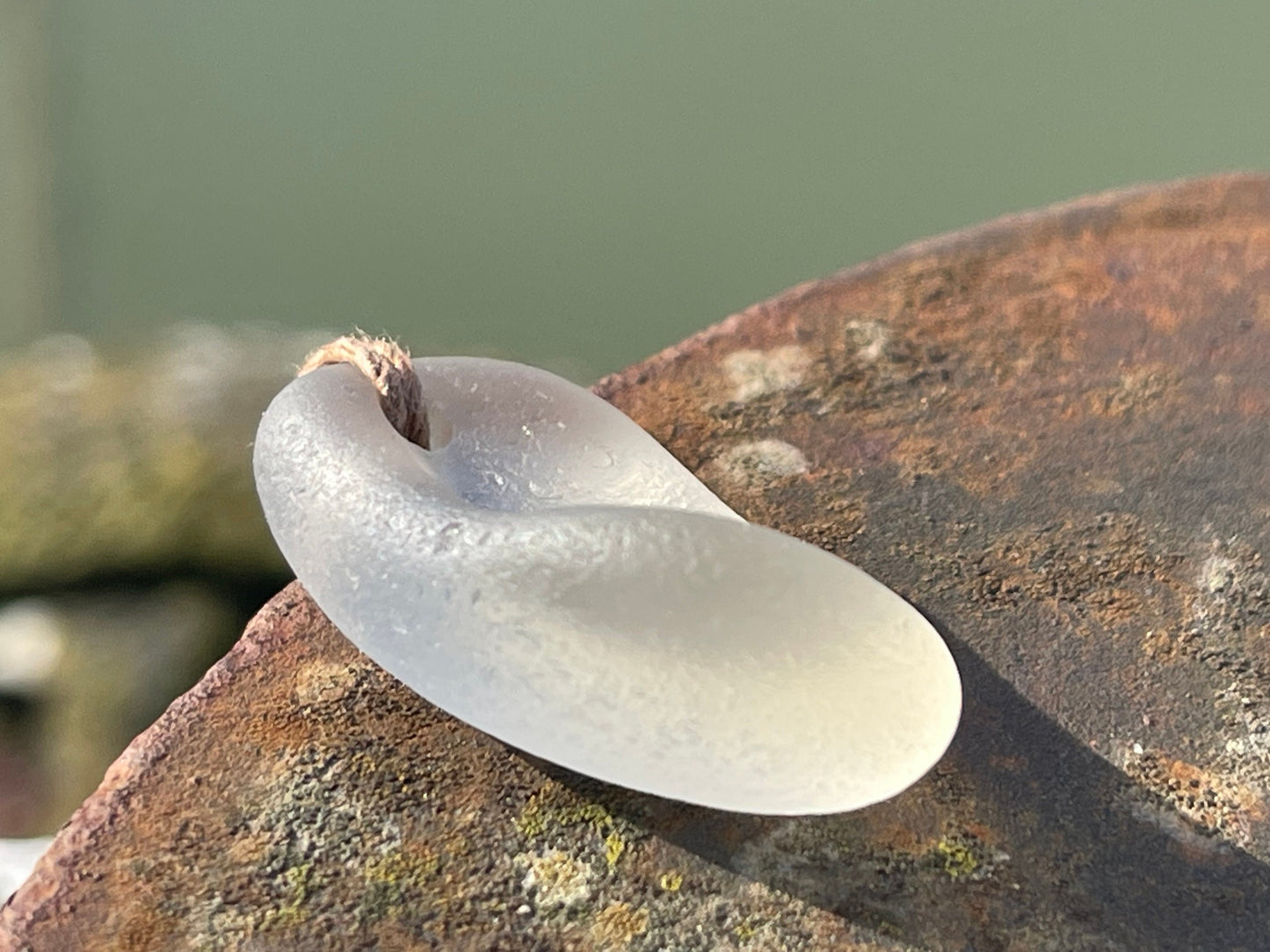 White sea glass necklace. Recycled necklace, gift for him. Ethical jewellery. Sea glass pendant. Eco friendly necklace, boho surf jewellery