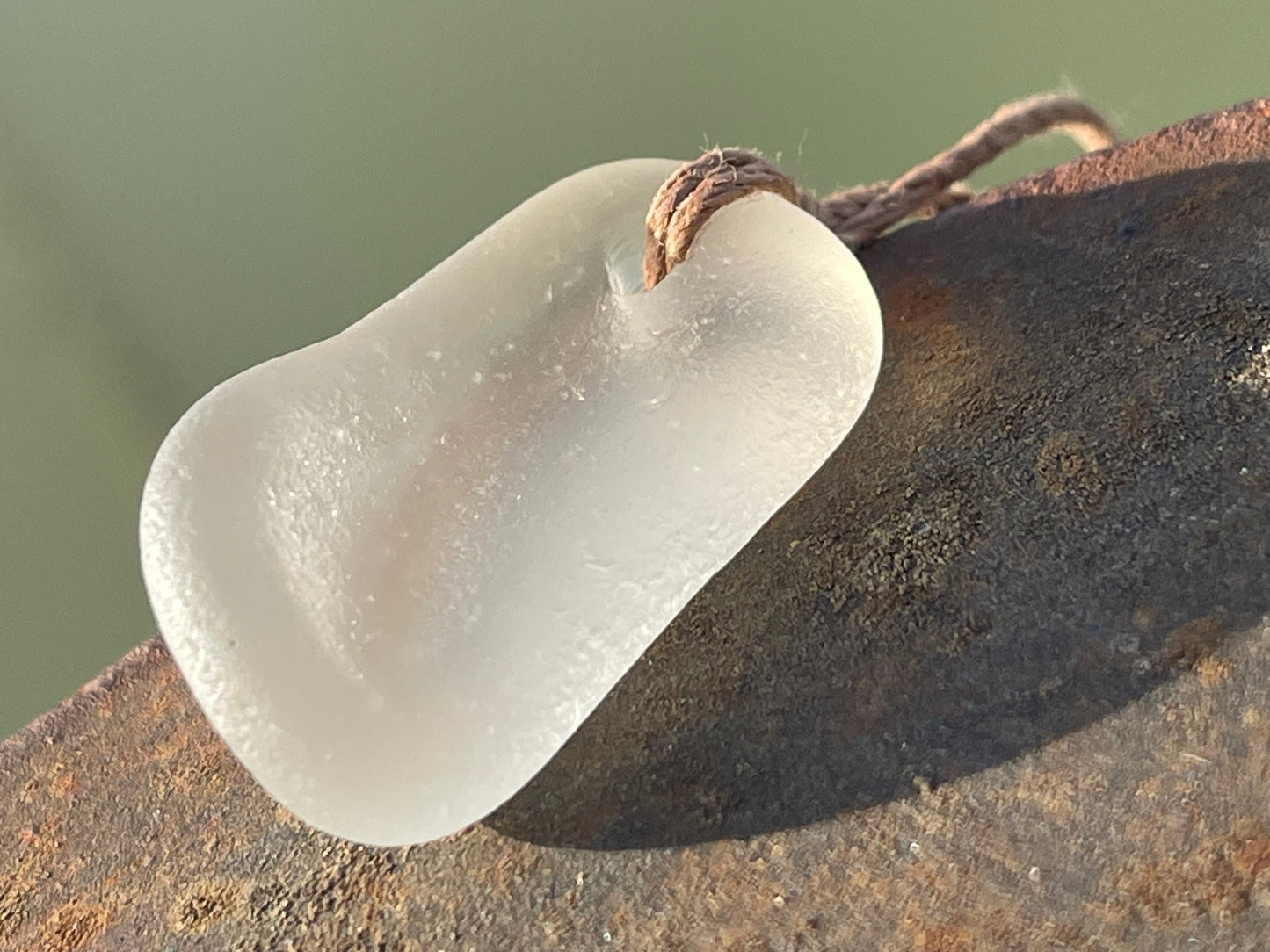 White sea glass necklace. Recycled necklace, gift for him. Ethical jewellery. Sea glass pendant. Eco friendly necklace, boho surf jewellery