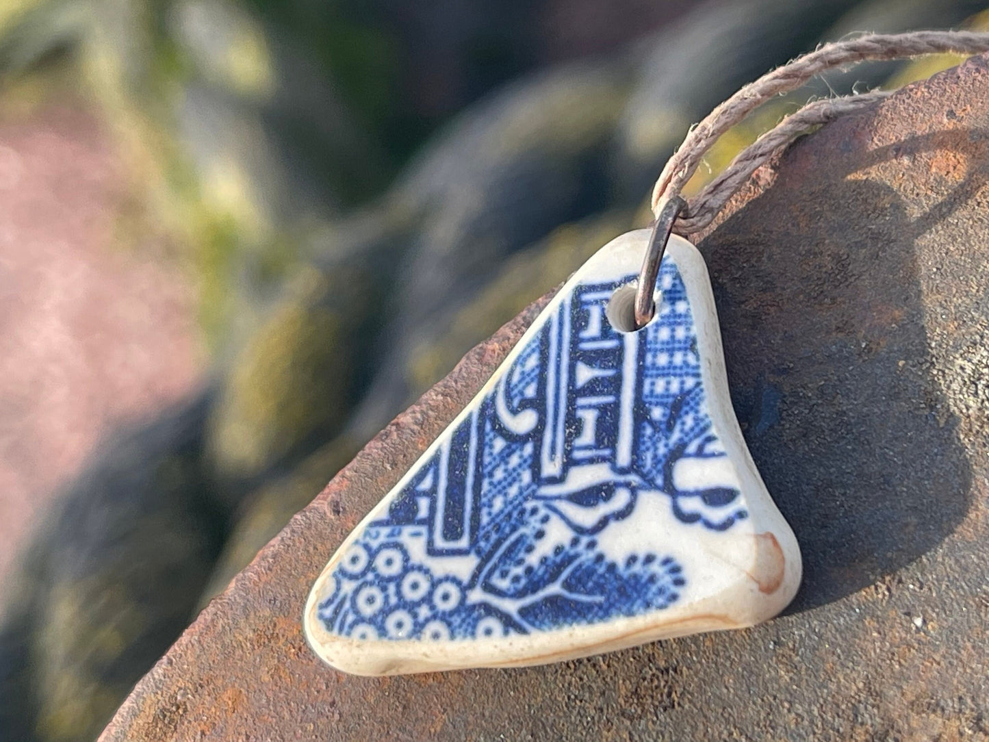 Recycled necklace, sea pottery necklace, eco friendly gift for her. Handmade necklace, boho gift for ocean lover. Ethical gift for a man