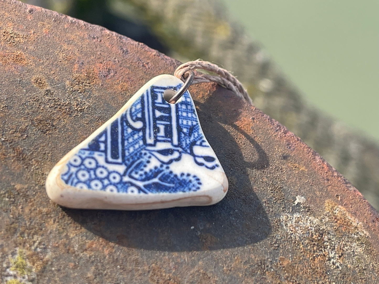 Recycled necklace, sea pottery necklace, eco friendly gift for her. Handmade necklace, boho gift for ocean lover. Ethical gift for a man