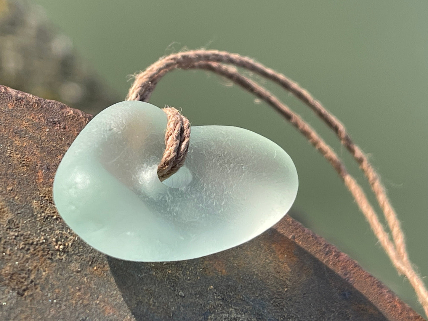 Aqua sea glass necklace. Recycled necklace, gift for him. Ethical jewellery. Sea glass pendant. Eco friendly necklace, boho surf jewellery