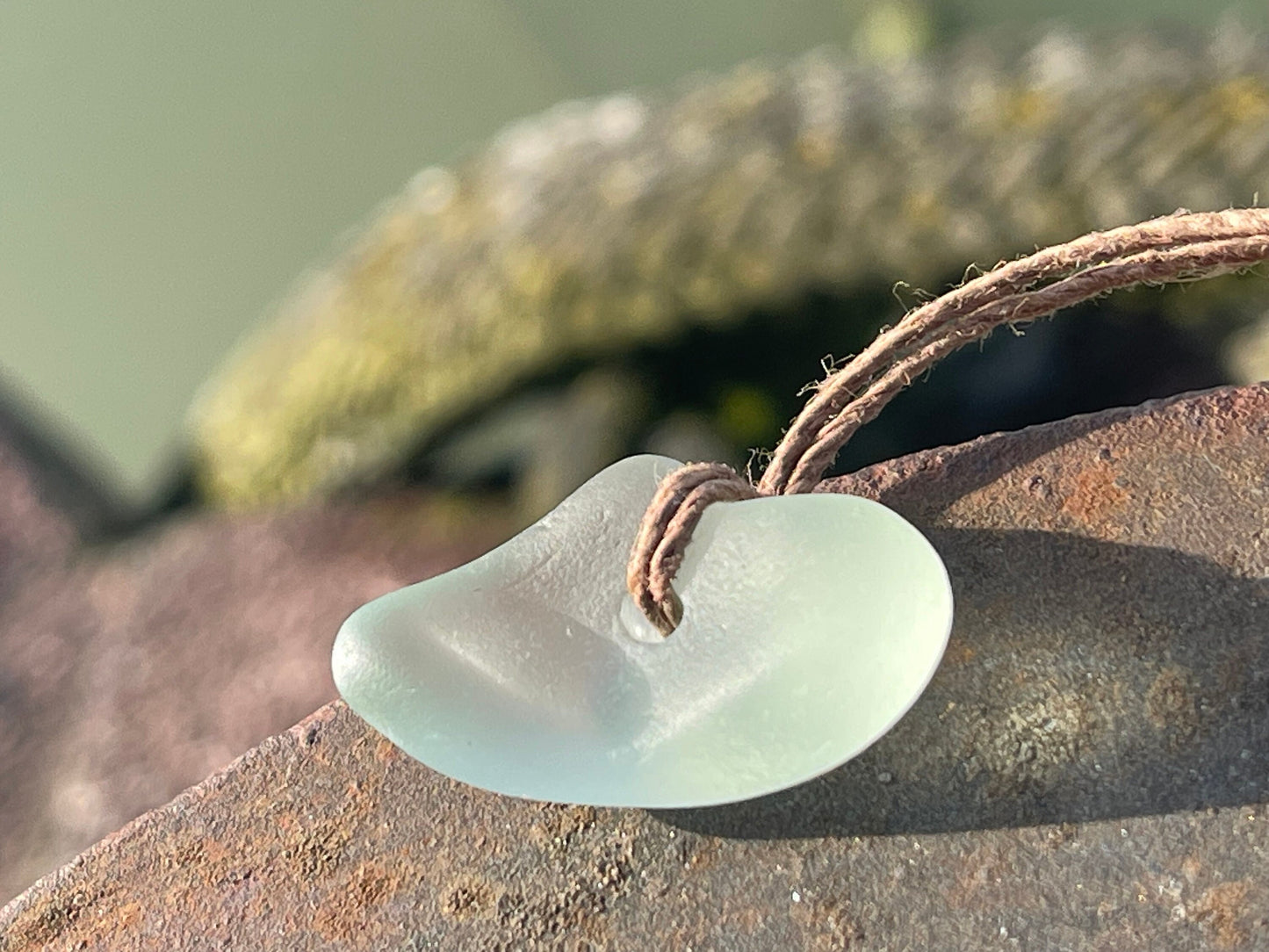 Aqua sea glass necklace. Recycled necklace, gift for him. Ethical jewellery. Sea glass pendant. Eco friendly necklace, boho surf jewellery