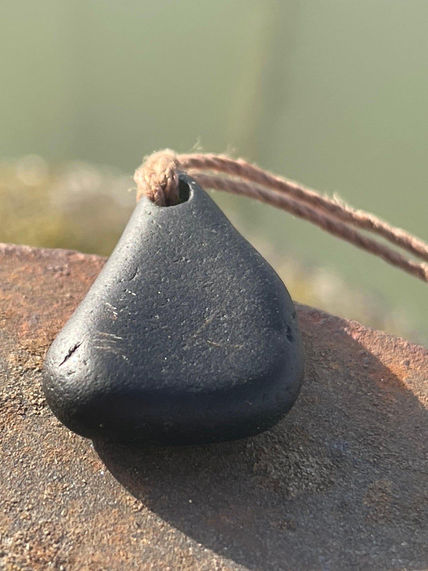 Green sea glass necklace. Recycled necklace, gift for him. Ethical jewellery. Sea glass pendant. Eco friendly necklace, boho surf jewellery