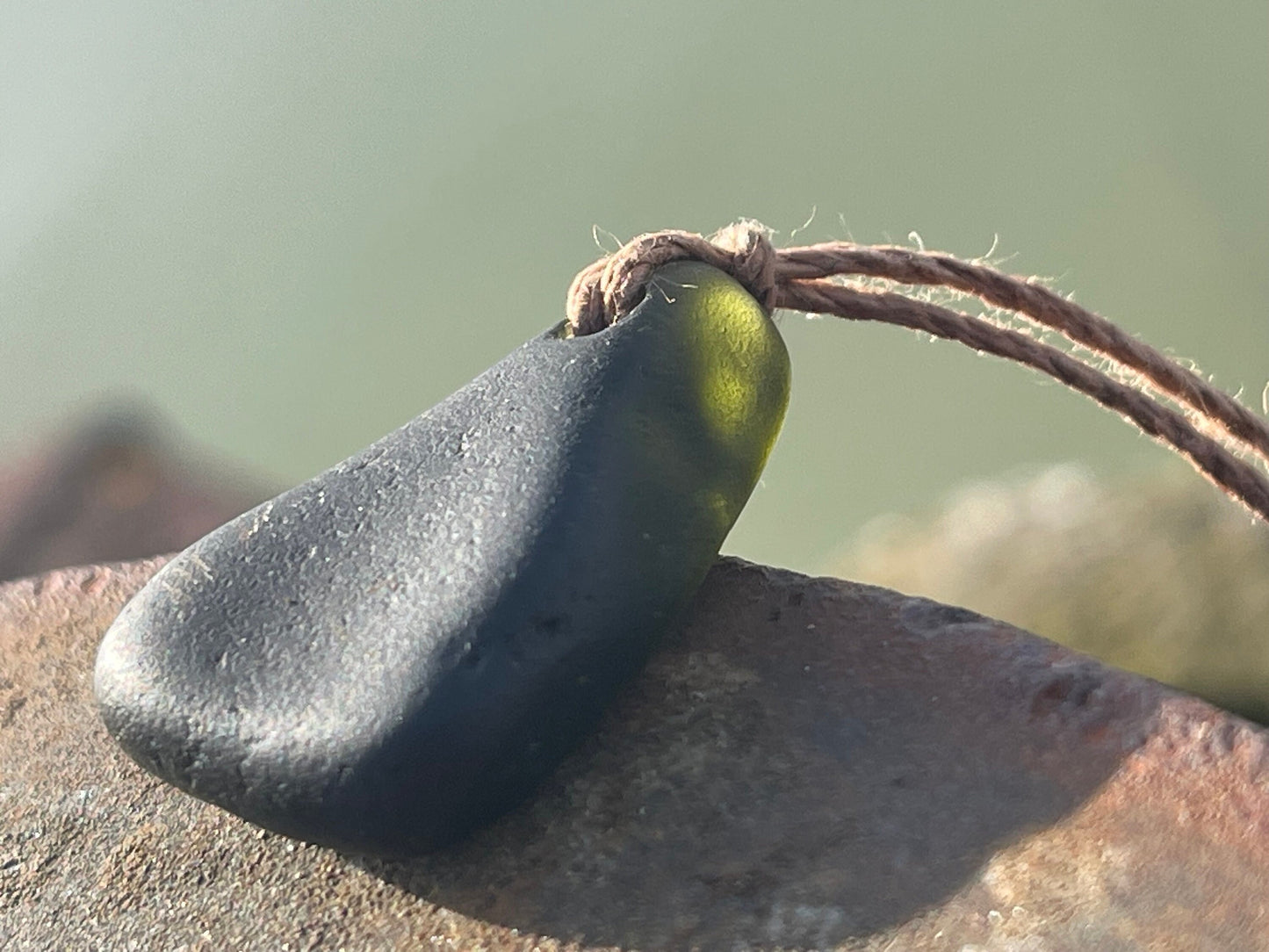 Green sea glass necklace. Recycled necklace, gift for him. Ethical jewellery. Sea glass pendant. Eco friendly necklace, boho surf jewellery