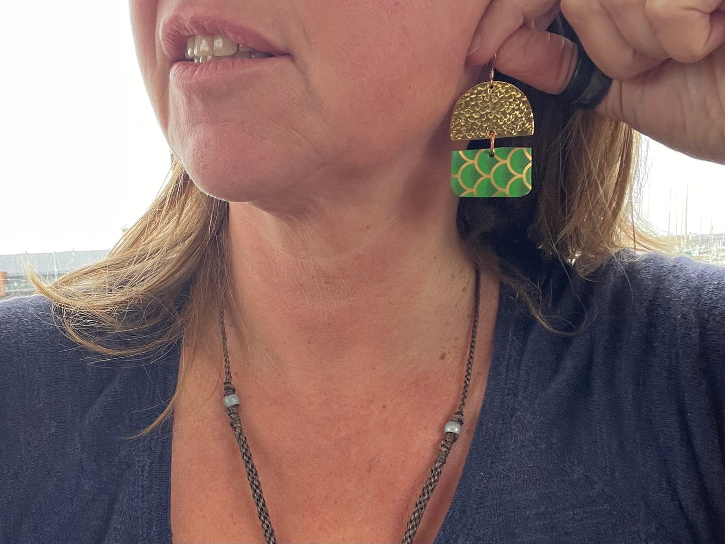 Bright green earrings, boho jewellery, unique earrings, eco friendly jewellery, gift for her, ethical jewellery, large statement earrings.