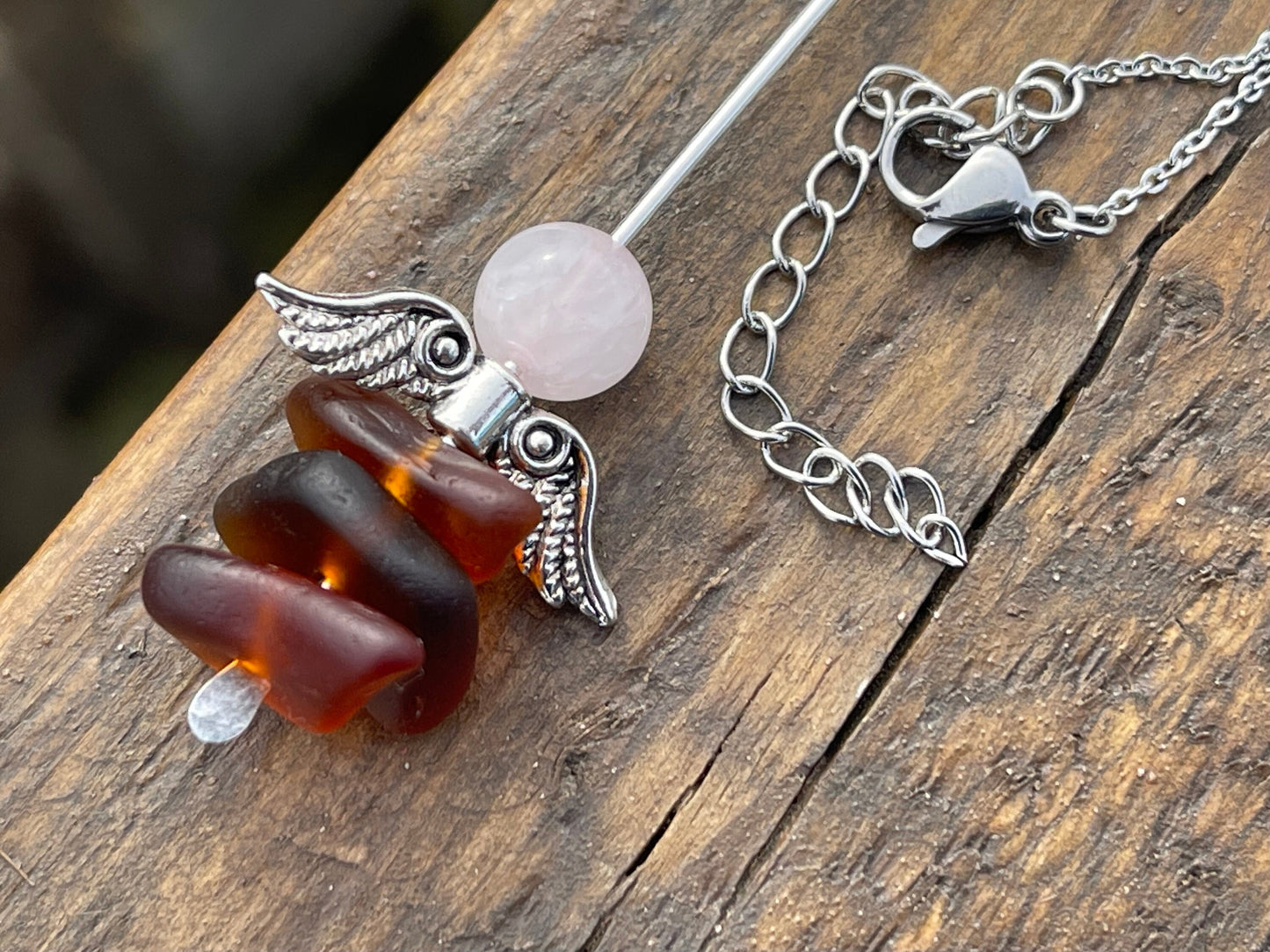 Boho angel necklace. Eco friendly jewellery. Boho jewellery. Sea glass necklace, ethical jewellery, sea glass pendant, wedding jewellery.