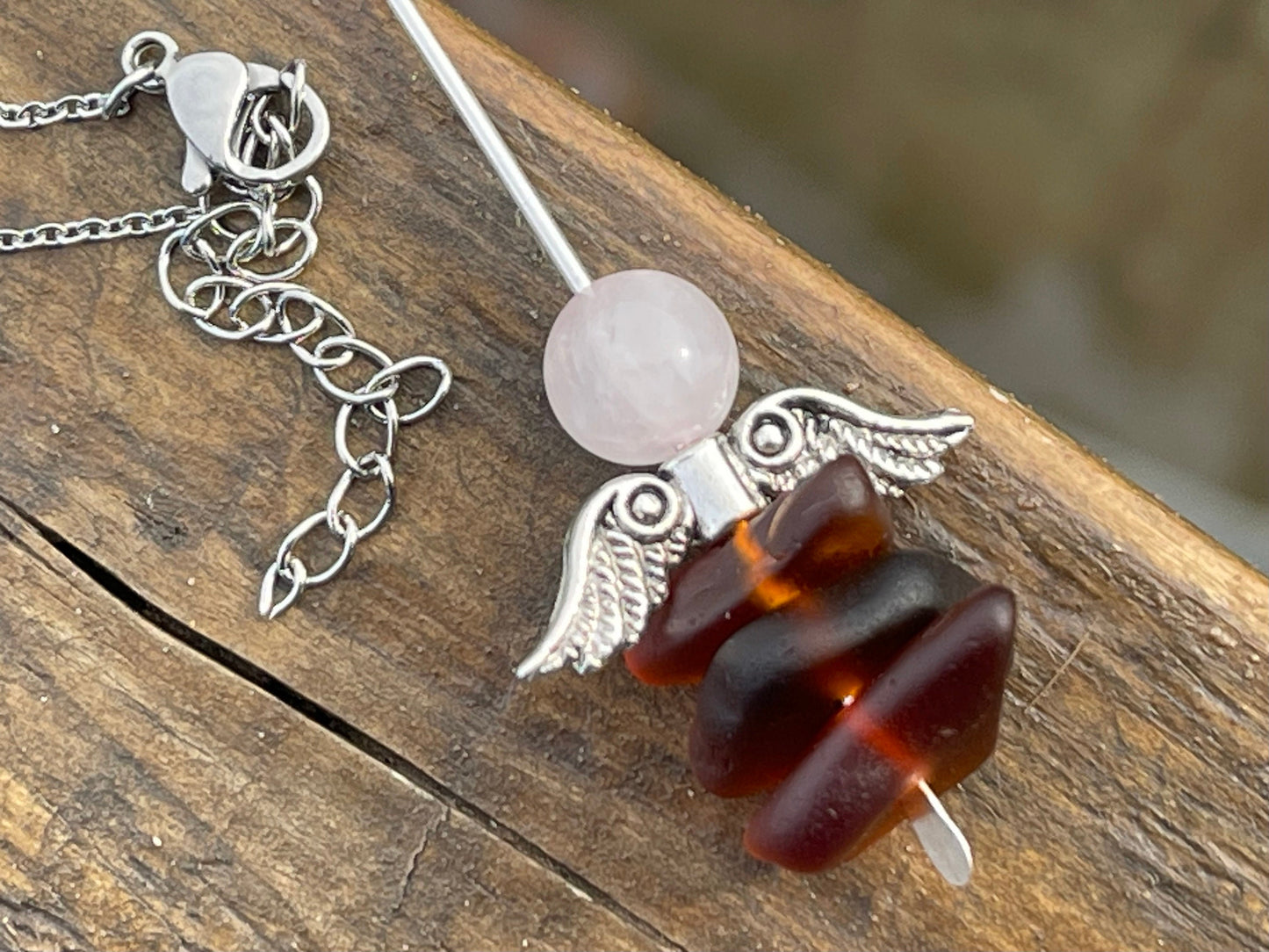 Boho angel necklace. Eco friendly jewellery. Boho jewellery. Sea glass necklace, ethical jewellery, sea glass pendant, wedding jewellery.