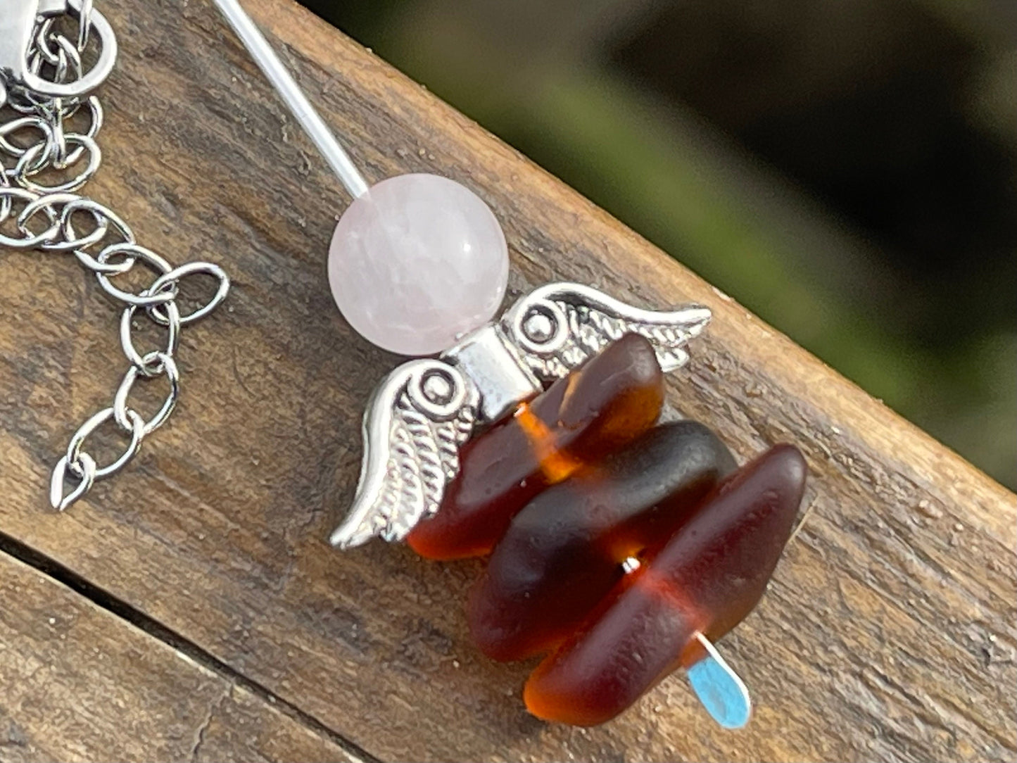 Boho angel necklace. Eco friendly jewellery. Boho jewellery. Sea glass necklace, ethical jewellery, sea glass pendant, wedding jewellery.