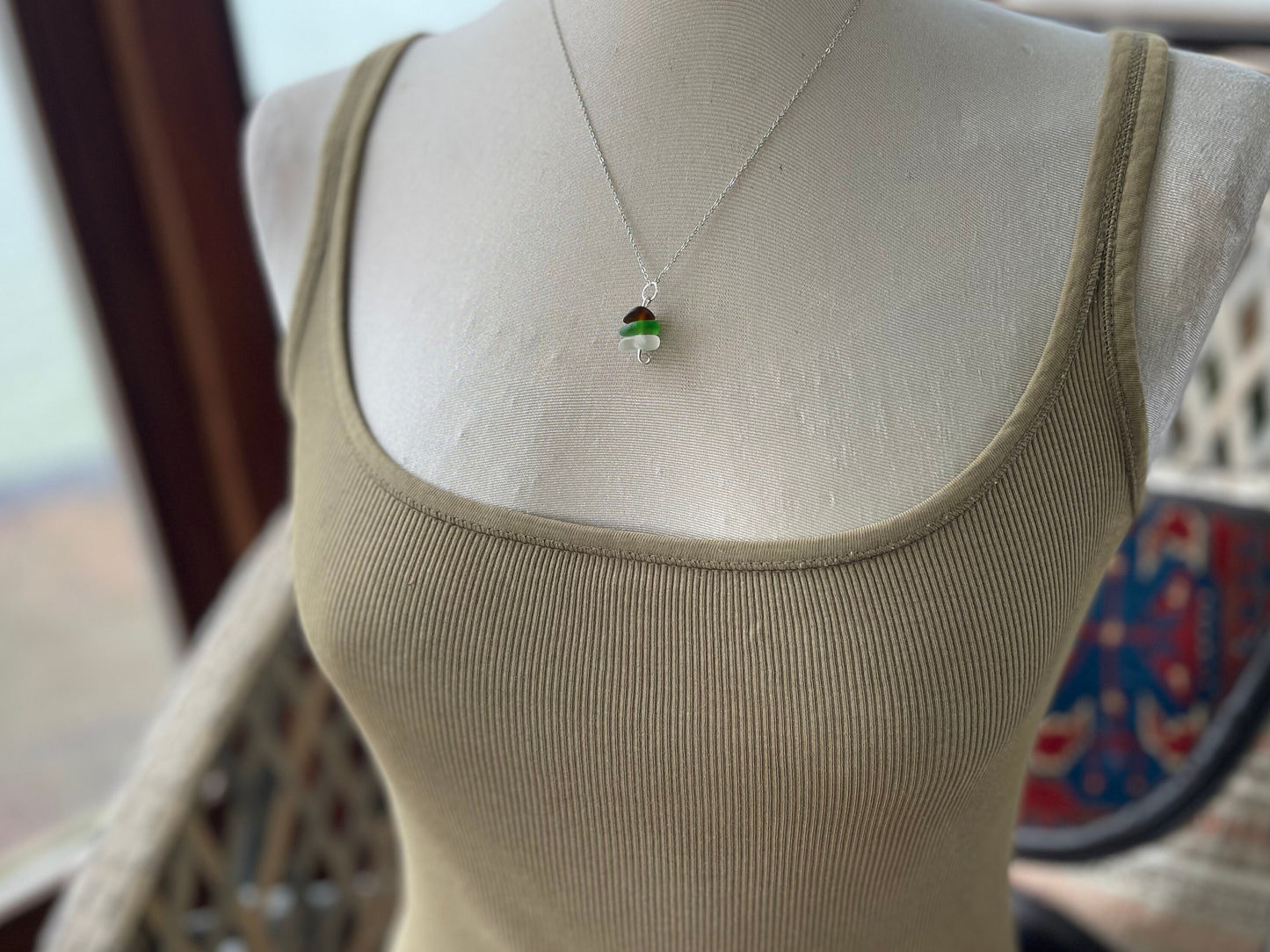 Sea glass necklace, ethical jewellery, boho necklace, ethical gift for him, eco friendly necklace, sea glass pendant, sea glass necklaces