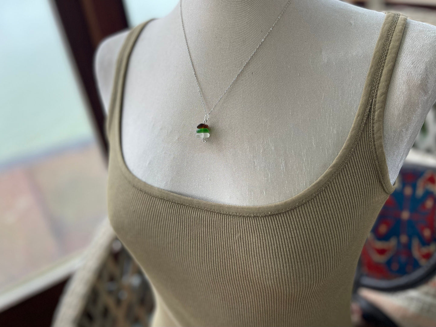 Sea glass necklace, ethical jewellery, boho necklace, ethical gift for him, eco friendly necklace, sea glass pendant, sea glass necklaces