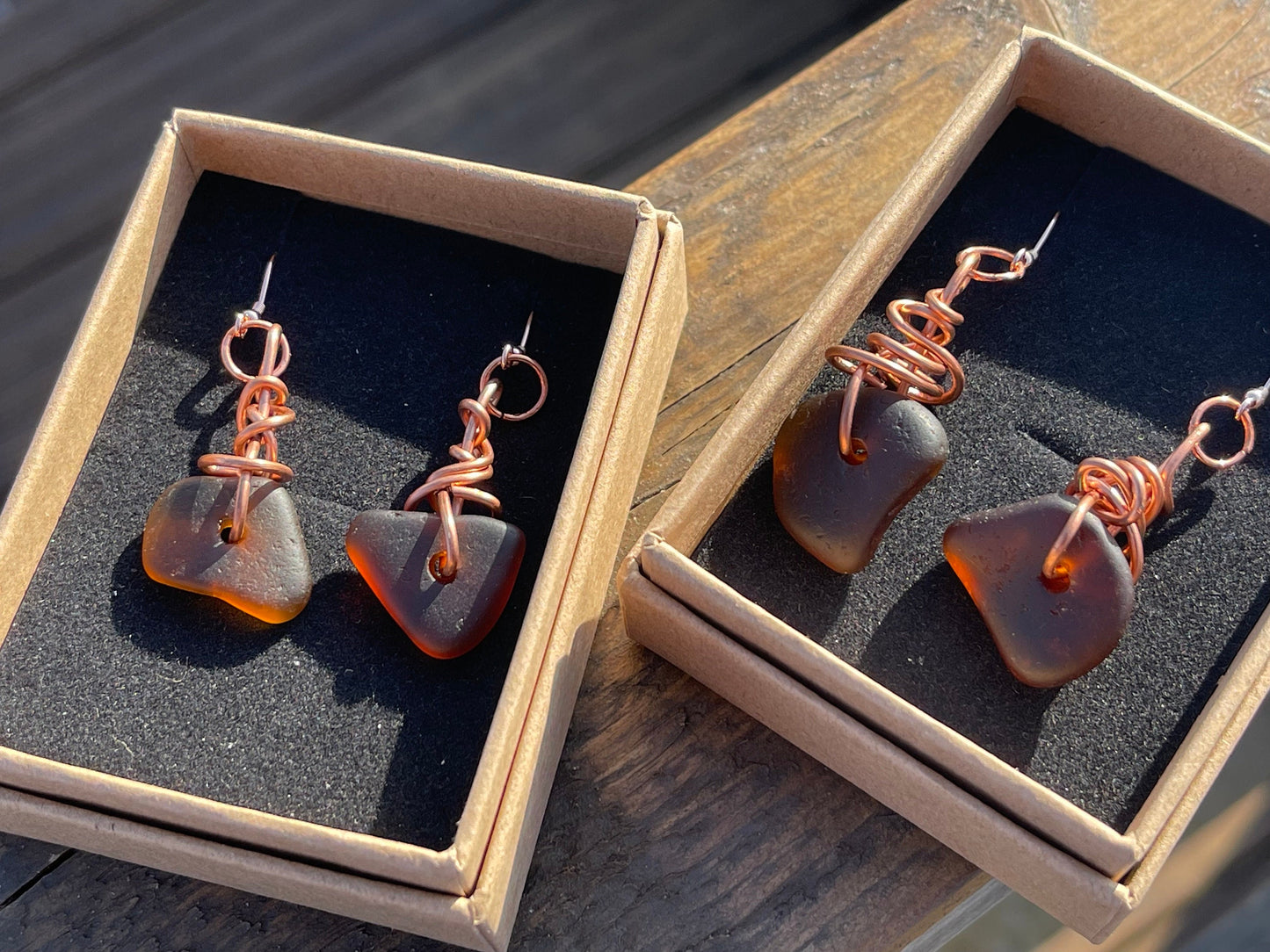 Sea glass earrings, unique earrings, ethical jewellery, unusual boho jewellery, boho earrings, sea glass jewellery, orange sea glass