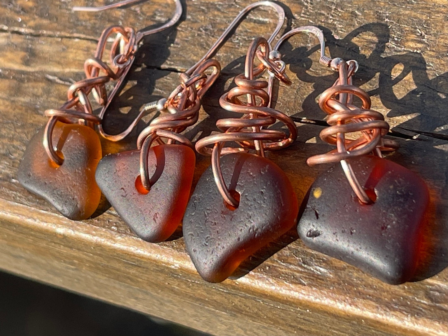 Sea glass earrings, unique earrings, ethical jewellery, unusual boho jewellery, boho earrings, sea glass jewellery, orange sea glass