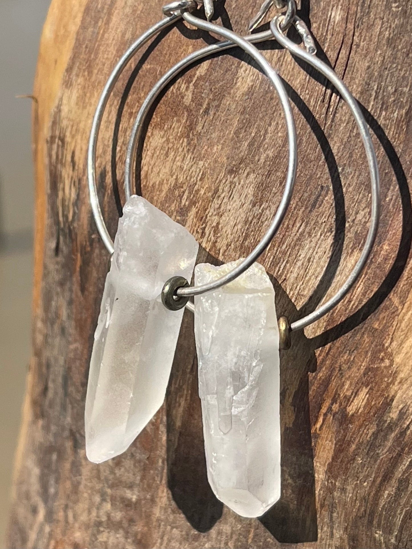 Quartz earrings, gemstone hoop earrings, quartz jewellery, gift for her, boho earrings, handmade earrings, gift for her, ethical jewellery