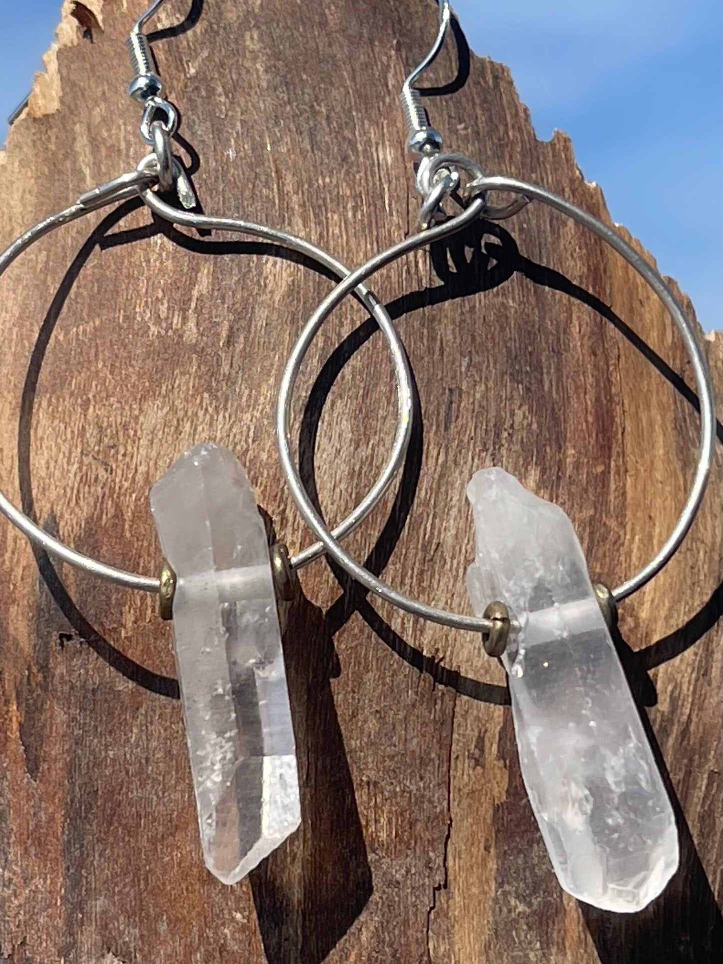 Quartz earrings, gemstone hoop earrings, quartz jewellery, gift for her, boho earrings, handmade earrings, gift for her, ethical jewellery