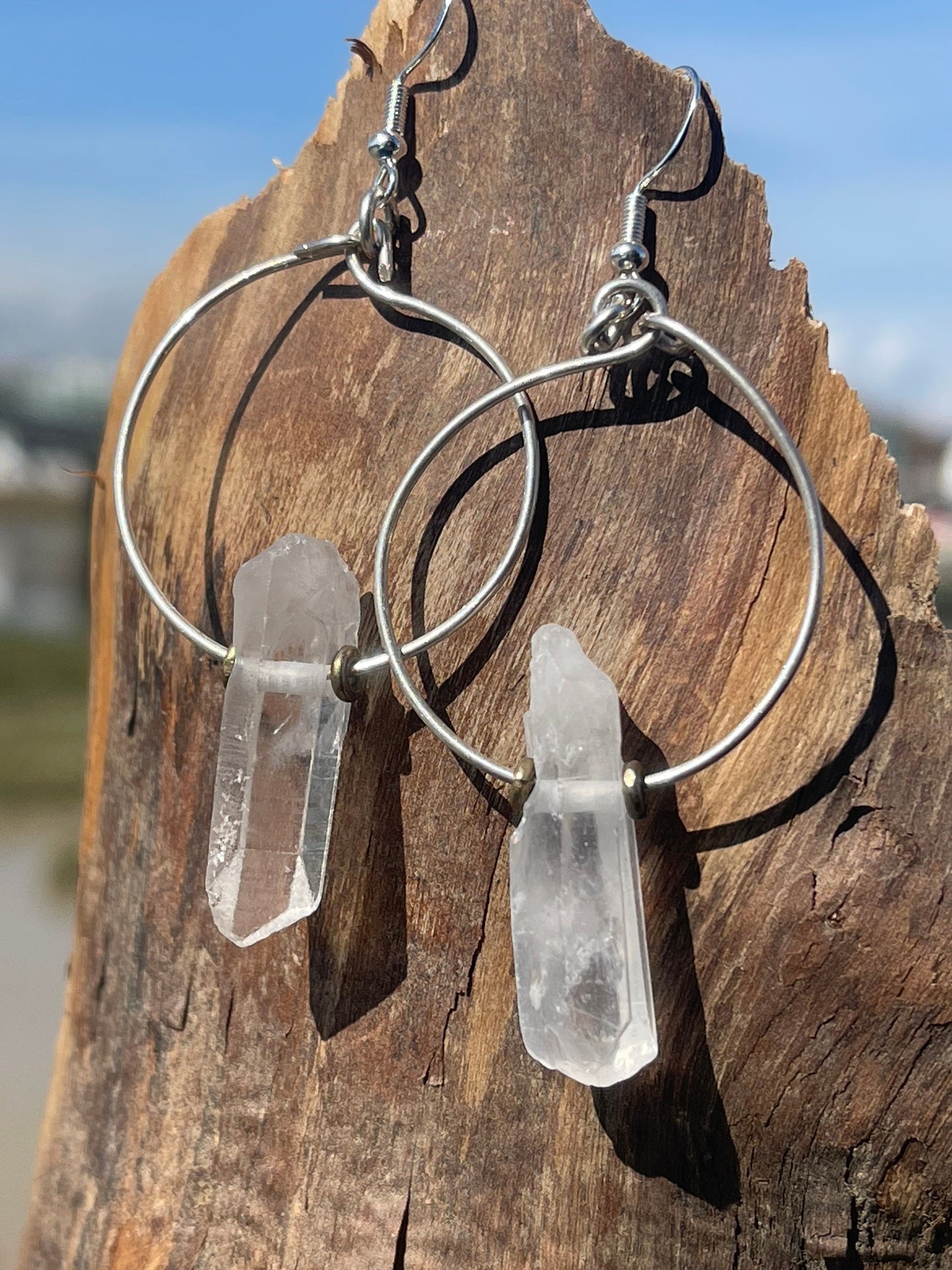 Quartz earrings, gemstone hoop earrings, quartz jewellery, gift for her, boho earrings, handmade earrings, gift for her, ethical jewellery