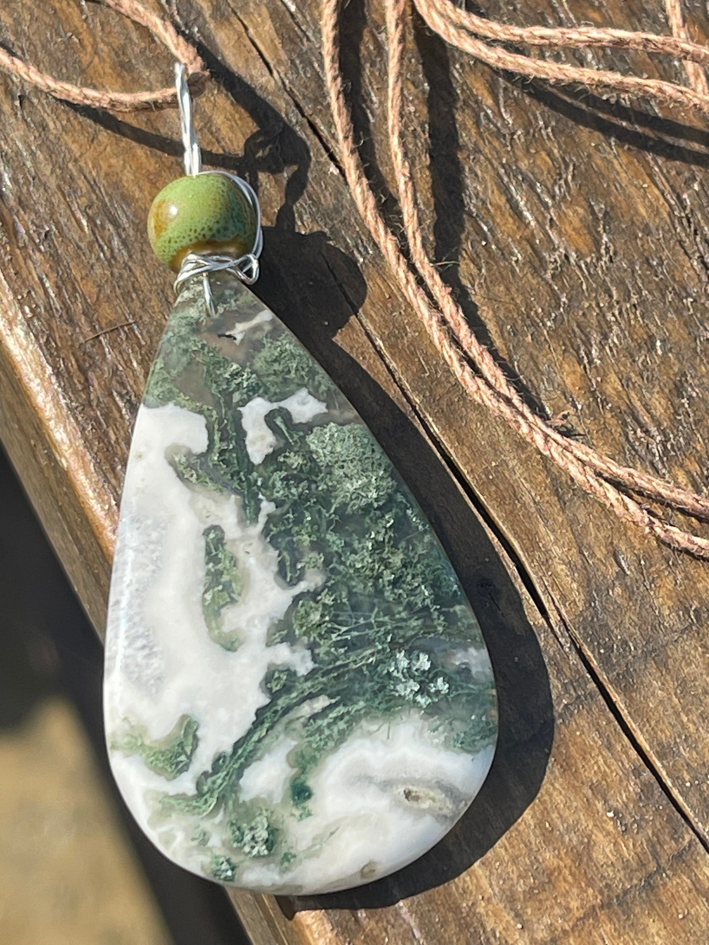 Moss agate necklace, moss agate pendant, large gemstone necklace, green gemstone, gift for gardener. Handmade necklace, boho gift for her