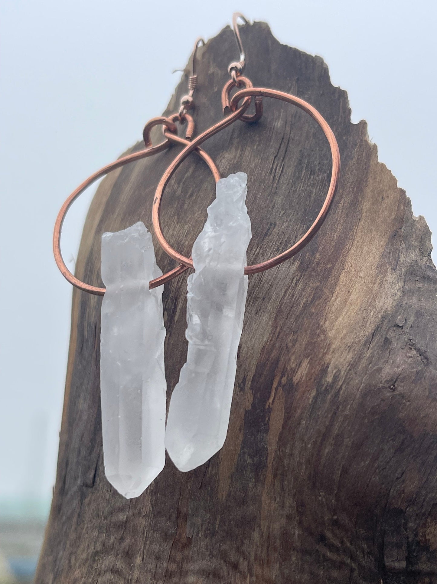 Quartz earrings, gemstone hoop earrings, quartz jewellery, gift for her, boho earrings, handmade earrings, gift for her, ethical jewellery