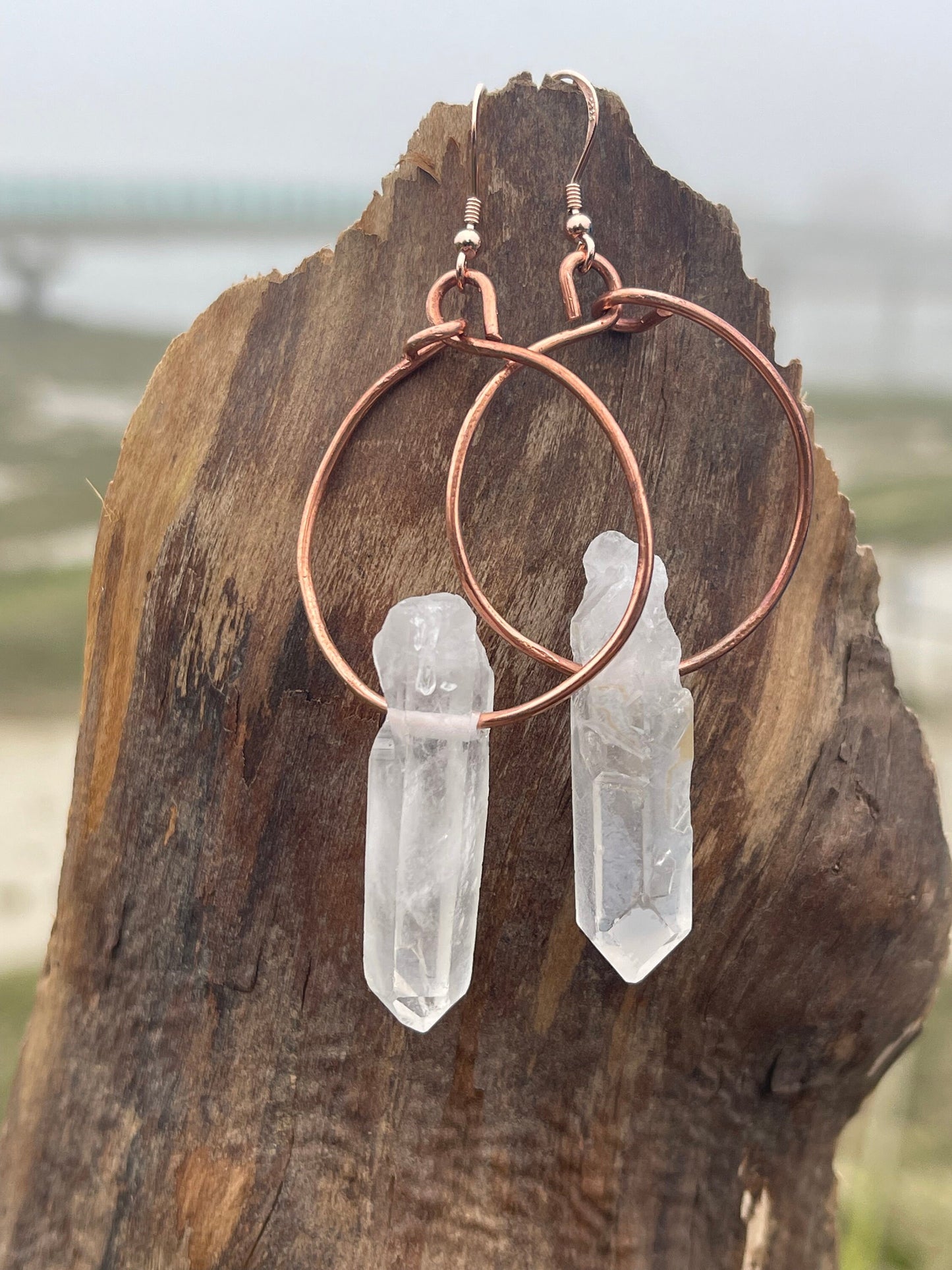 Quartz earrings, gemstone hoop earrings, quartz jewellery, gift for her, boho earrings, handmade earrings, gift for her, ethical jewellery