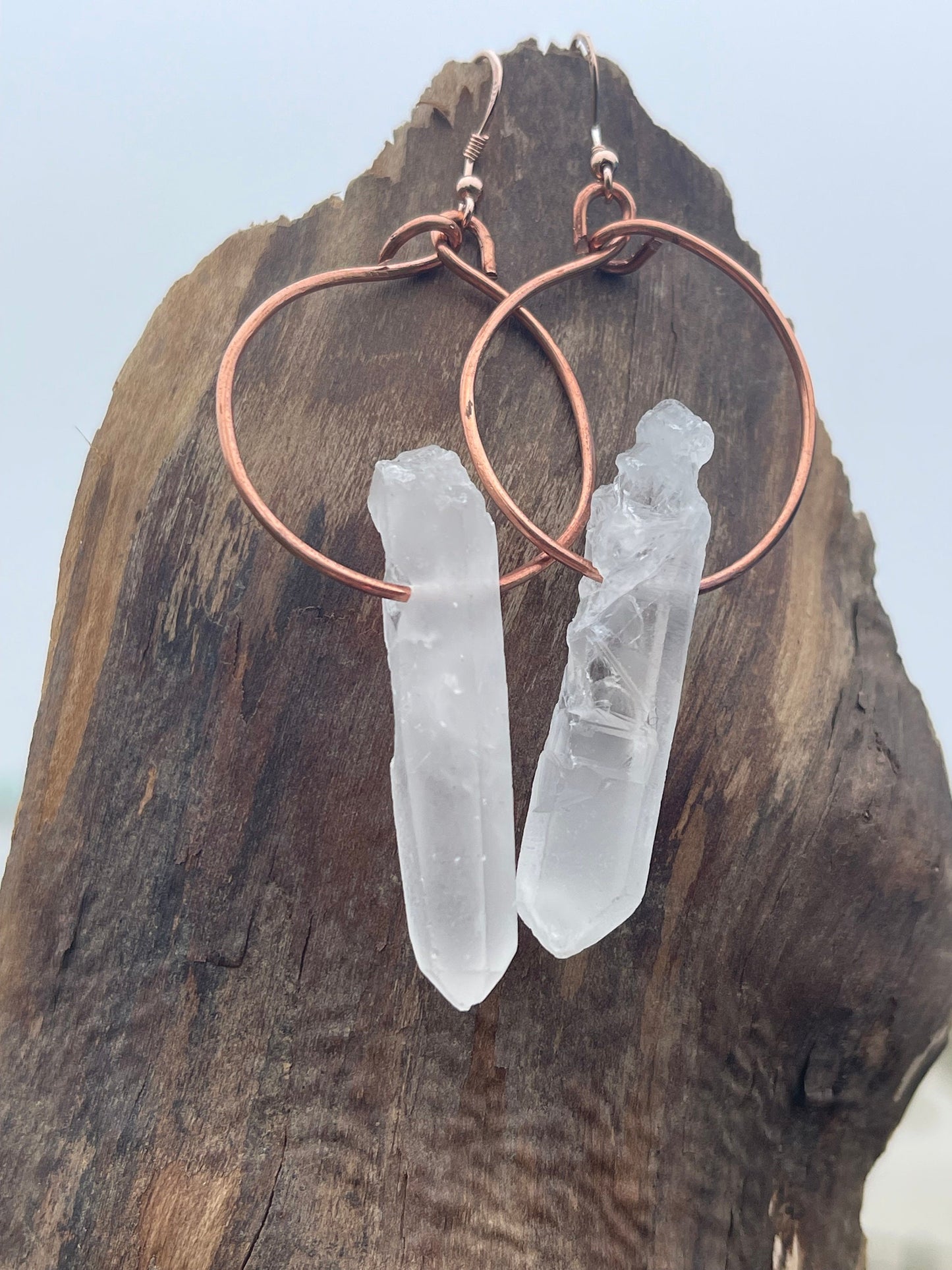 Quartz earrings, gemstone hoop earrings, quartz jewellery, gift for her, boho earrings, handmade earrings, gift for her, ethical jewellery