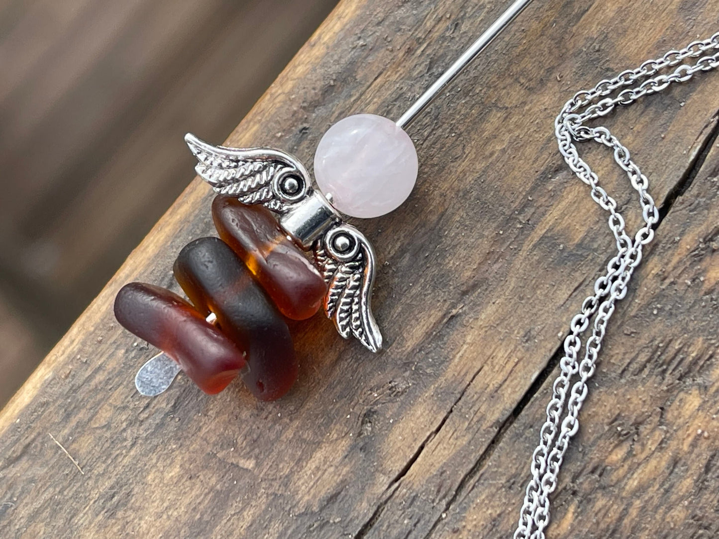 Boho angel necklace. Eco friendly jewellery. Boho jewellery. Sea glass necklace, ethical jewellery, sea glass pendant, wedding jewellery.