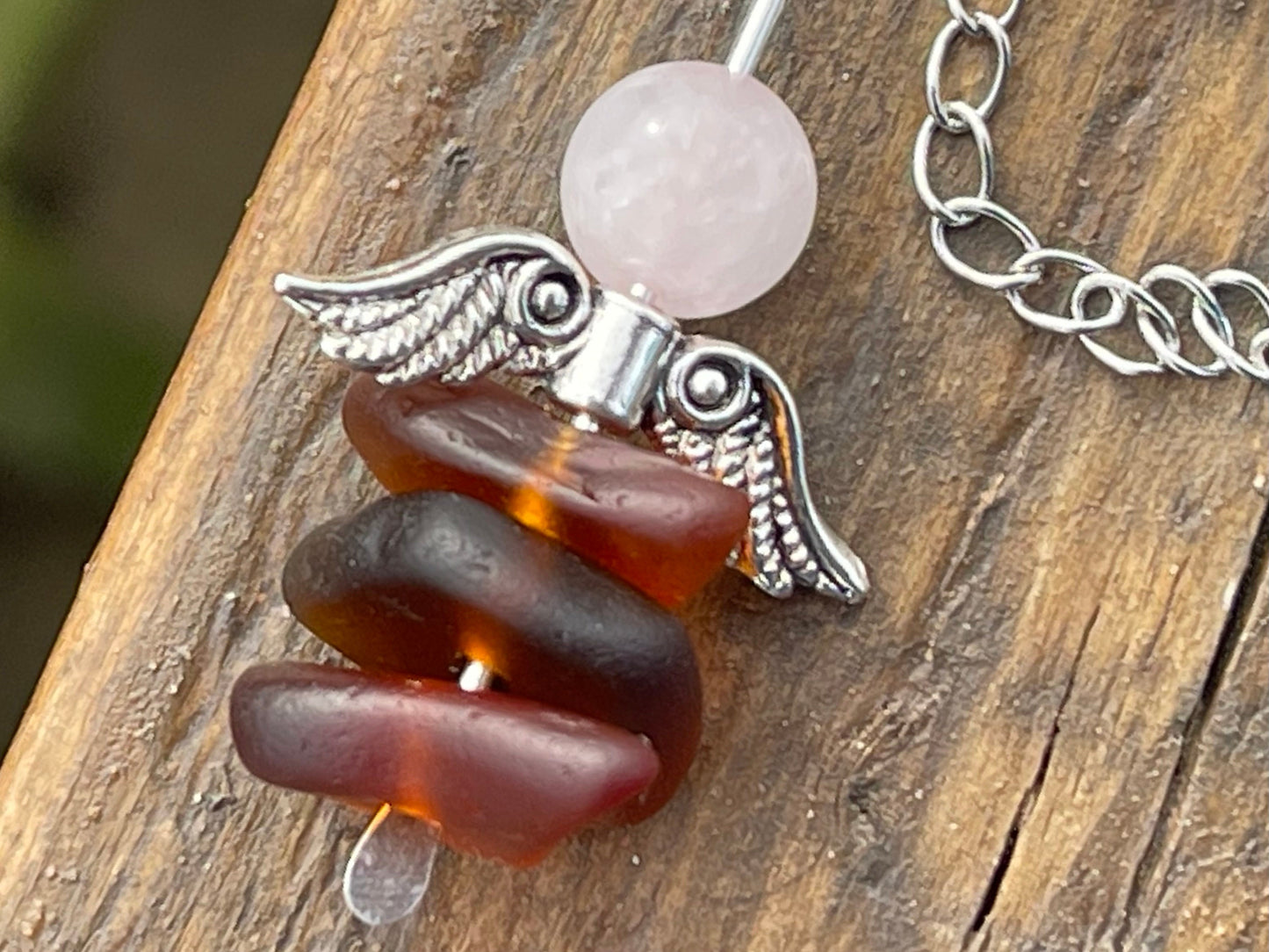 Boho angel necklace. Eco friendly jewellery. Boho jewellery. Sea glass necklace, ethical jewellery, sea glass pendant, wedding jewellery.