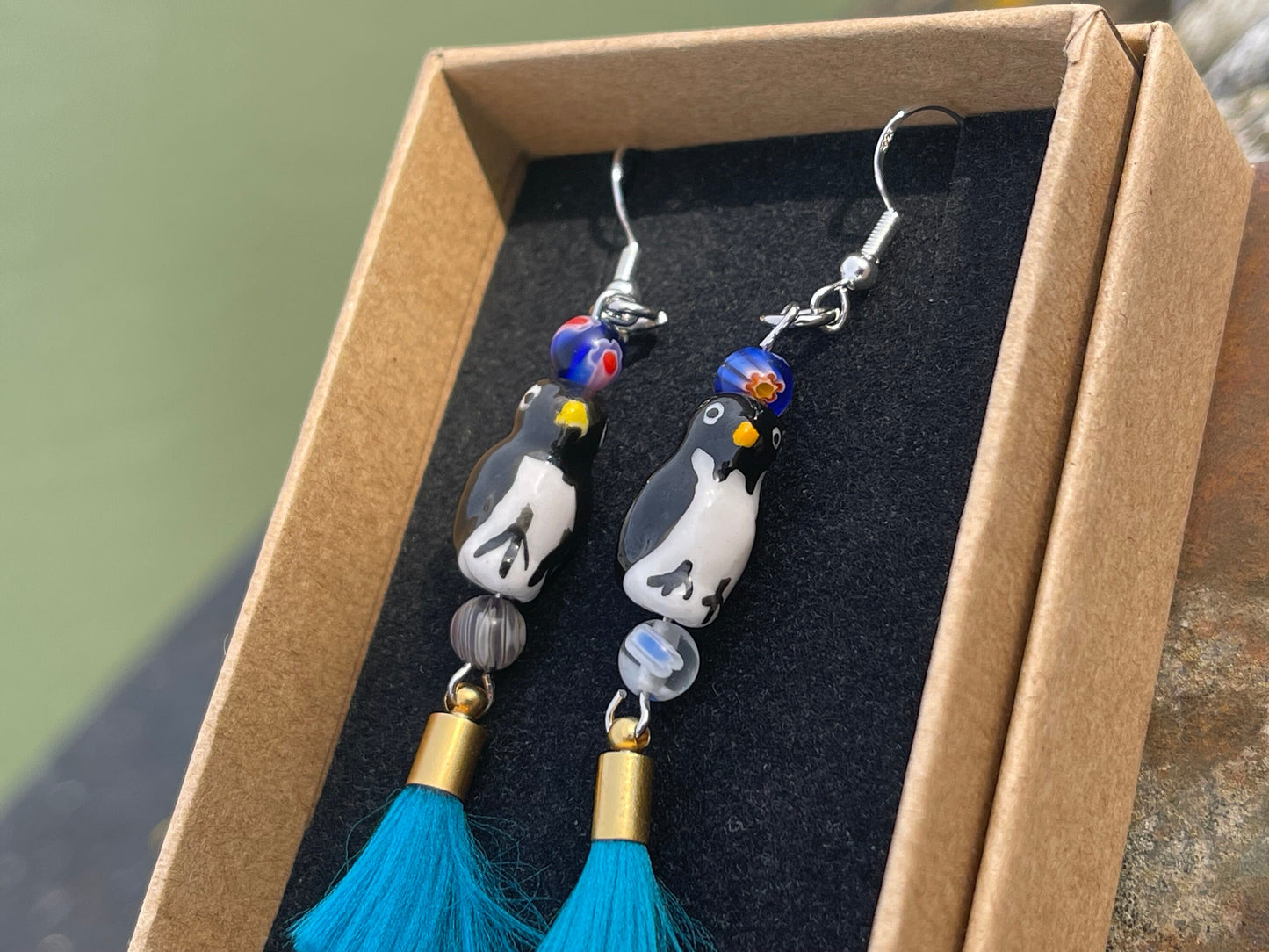 SALE Penguin earrings, fun earrings, ethical jewellery, unusual boho jewellery, unusual earrings, boho earrings, handmade jewellery, penguin