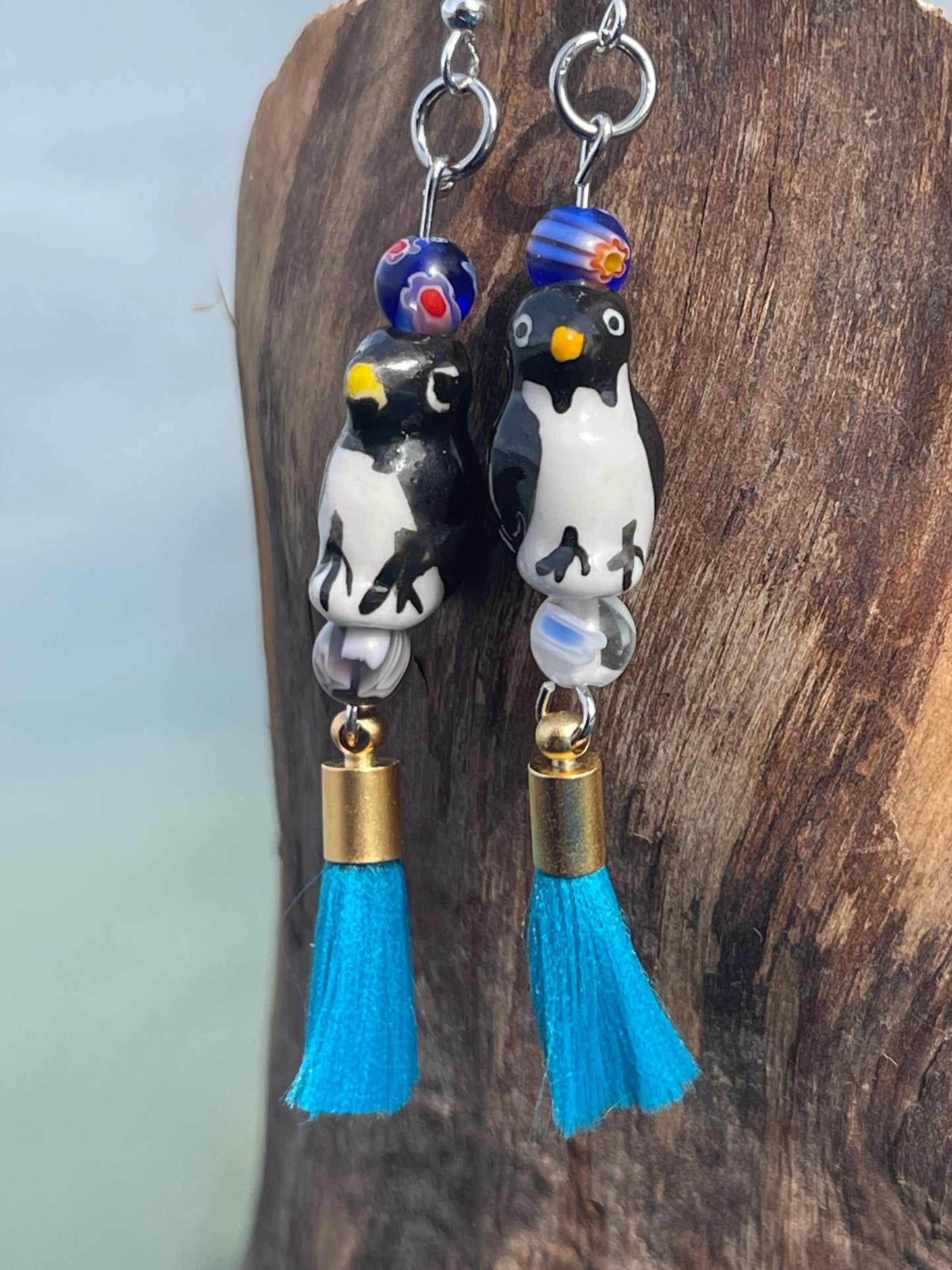 SALE Penguin earrings, fun earrings, ethical jewellery, unusual boho jewellery, unusual earrings, boho earrings, handmade jewellery, penguin