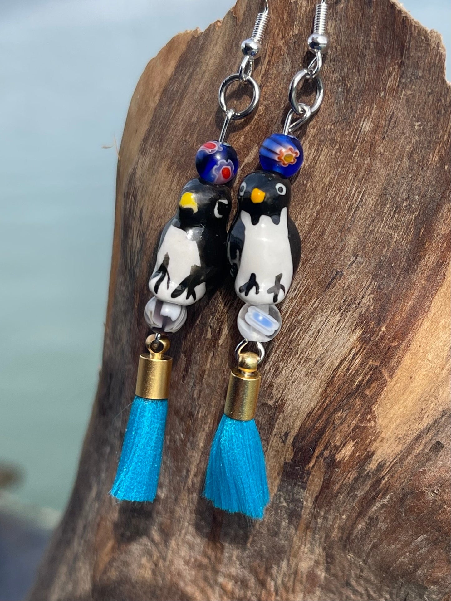 SALE Penguin earrings, fun earrings, ethical jewellery, unusual boho jewellery, unusual earrings, boho earrings, handmade jewellery, penguin