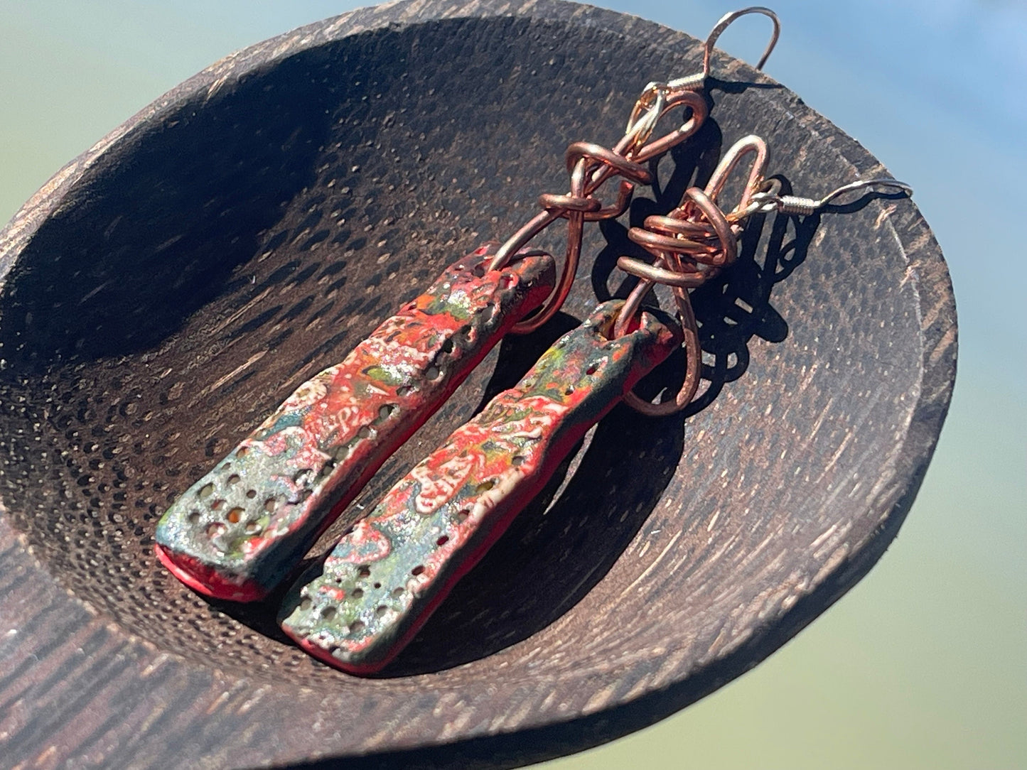 Handmade earrings, butterfly earrings. Unique jewellery, ceramic earrings, boho jewellery, green earrings, unique earrings, rustic jewellery