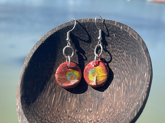 Handmade Ceramic Earrings, Unique earrings, Ethical jewellery. Boho Gift for her, eco friendly jewellery, artisan earrings, pink jewellery